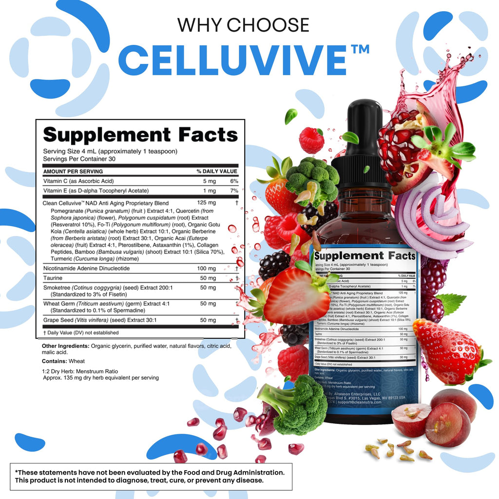 Clean Nutra NAD Liquid Supplement Drops Resveratrol Polyphenols Liposomal Taurine Fisetin Grape Seed Extract Japanese Knotweed Fo Ti Anti Aging NAD+ Nicotinamide Adenine Dinucleotide for Women & Men Clean Nutraceuticals Au supplements