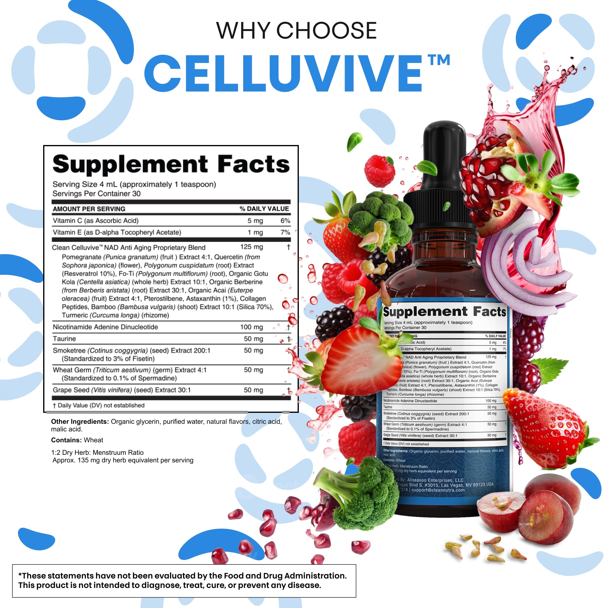 Clean Nutra NAD Liquid Supplement Drops Resveratrol Polyphenols Liposomal Taurine Fisetin Grape Seed Extract Japanese Knotweed Fo Ti Anti Aging NAD+ Nicotinamide Adenine Dinucleotide for Women & Men Clean Nutraceuticals Au supplements