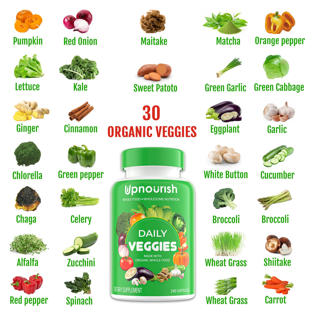 UpNourish Organic Fruits and Veggies Supplement - Support Diet Balance, Body Cleanse & Energy - 480 Fruits and Super Greens Capsules from Nature - Fruit and Vegetable Supplements for Adults & Kids UpNourish Au supplements