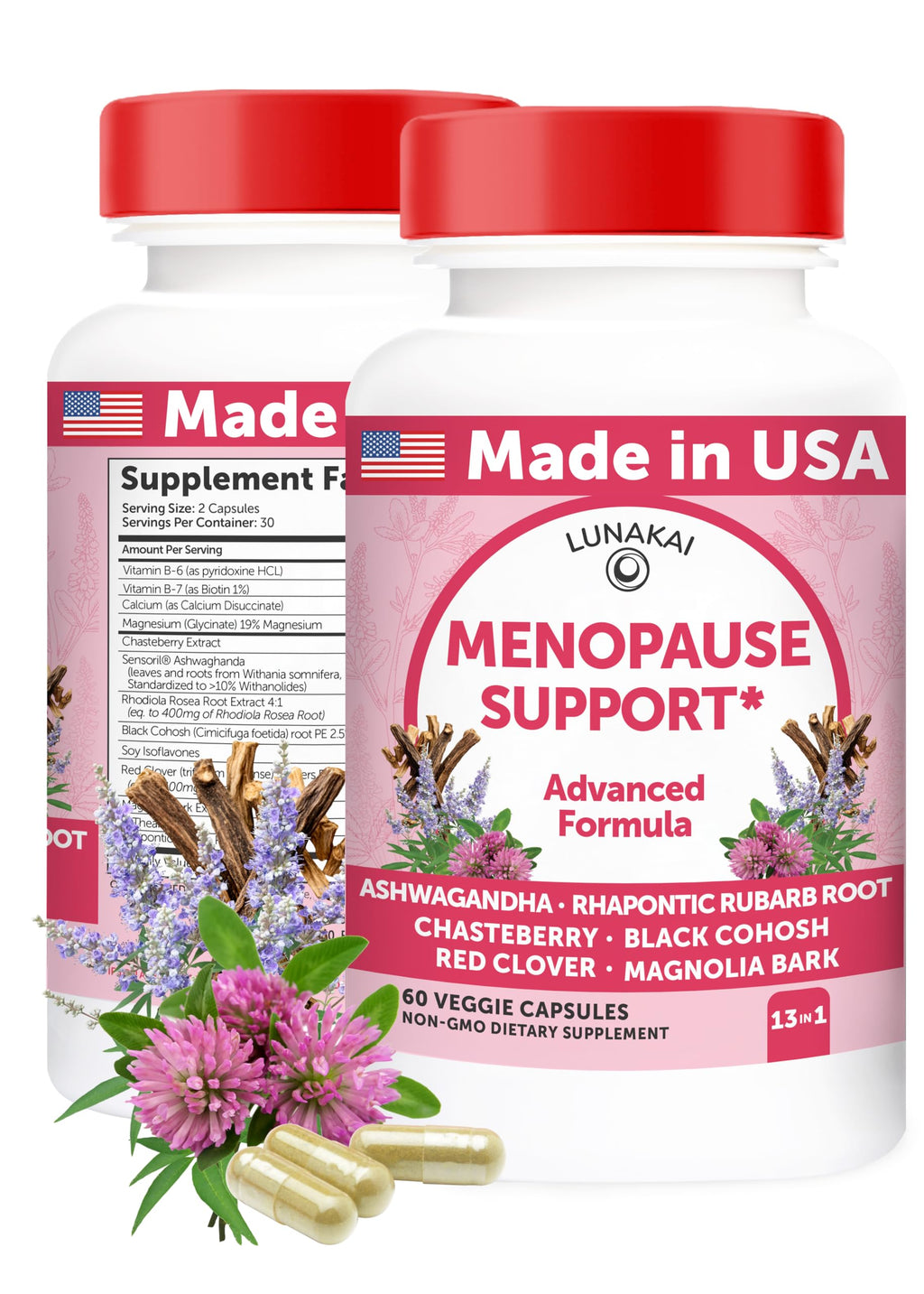 Lunakai USA Made Natural Menopause Supplements for Women – 13-in-1 Menopause Relief for Hot Flashes, Night Sweats, Sleep & Mood Support, 60ct Lunakai Au supplements