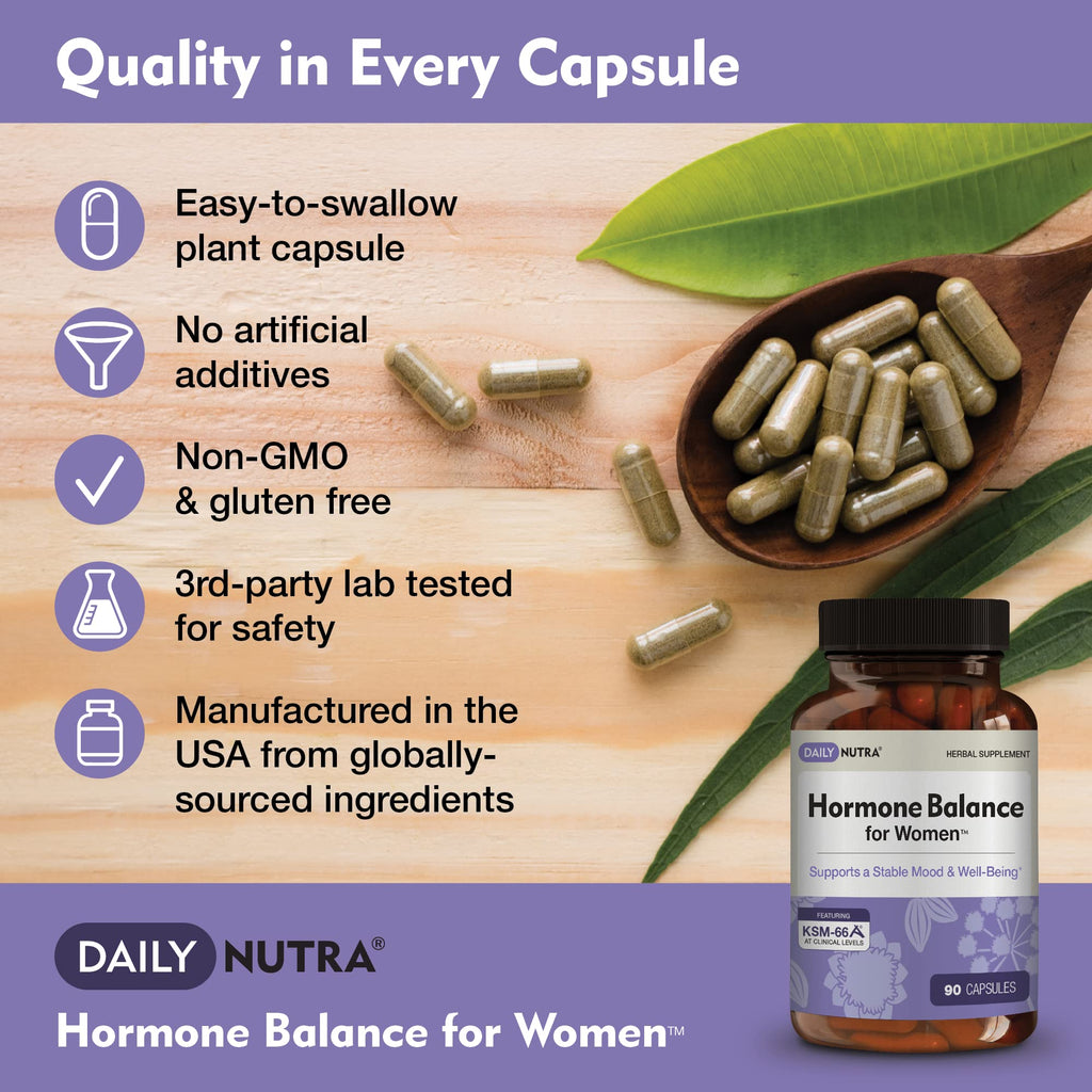 Hormone Balance for Women - Natural Mood Supplement - PMS Relief and Menopause Support | Featuring Clinically Studied KSM-66 Ashwagandha (90 Capsules) DailyNutra Au supplements