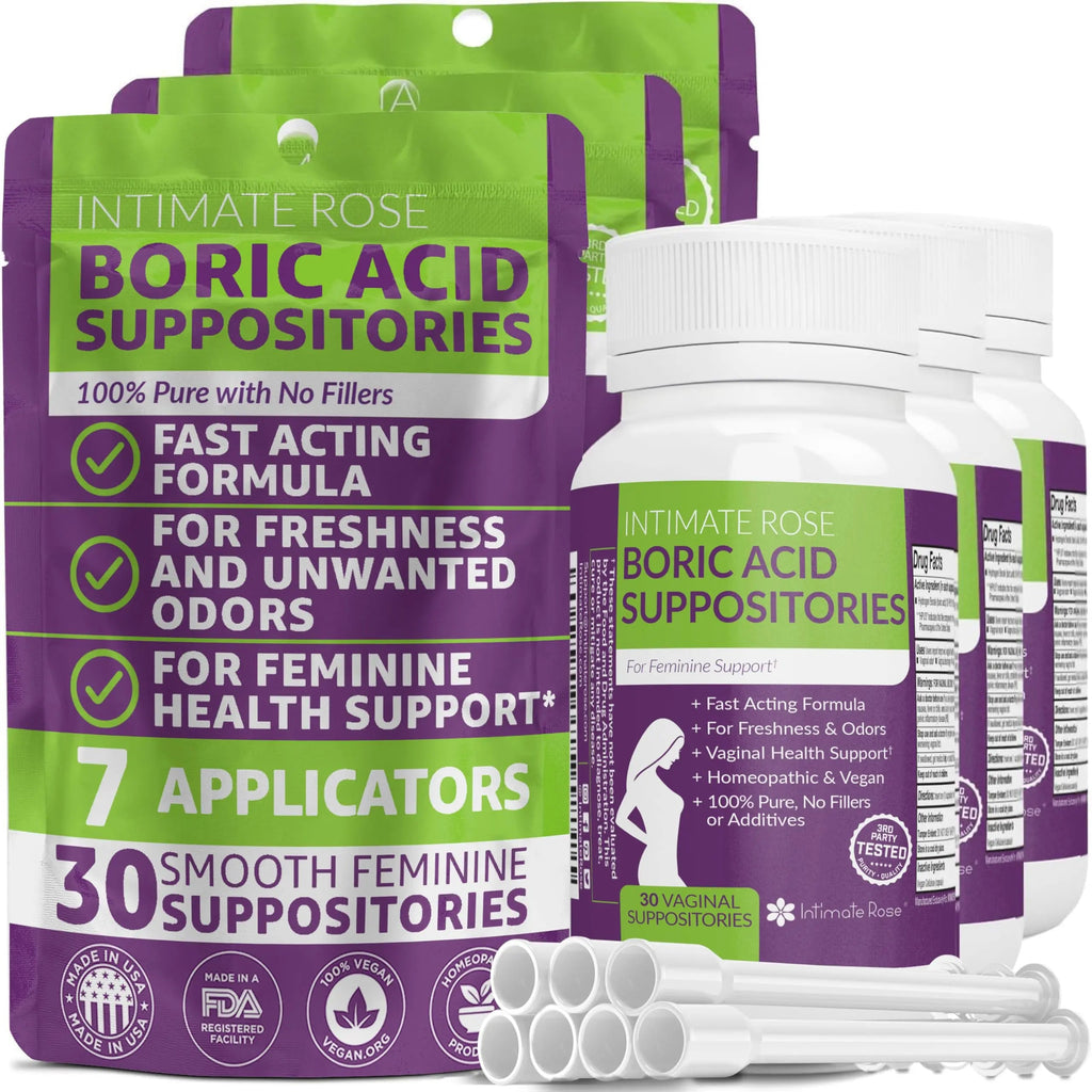 Boric Acid Suppositories - Helps Fight Against BV, Yeast Infections - Manages Odor - Promote pH Balance Intimate Rose Au supplements