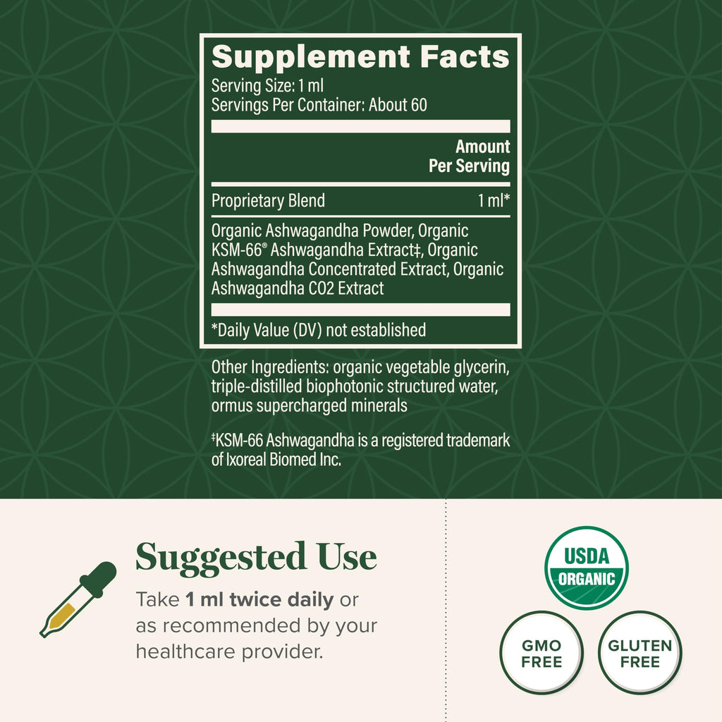 Global Healing Center - Organic Ashwagandha Supplements Drops - KSM-66 Ashwagandha Extra Strength for Men & Women, Helps Promote Relief from Stress, Mood Support, Organic (2 Fl Oz) Global Healing Center Au supplements