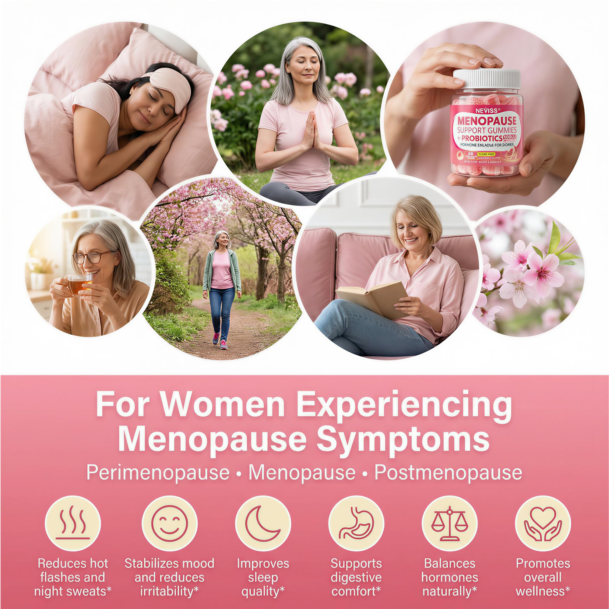 Sugar Free Menopause Supplement Gummies for Women, Menopause Probiotics (10 Billion CFU) Filled Gummy with Ashwagandha, Dong Quai & Black Cohosh for Hot Flashes, Night Sweats, Mood Swings, Gut Health NEVISS Au supplements