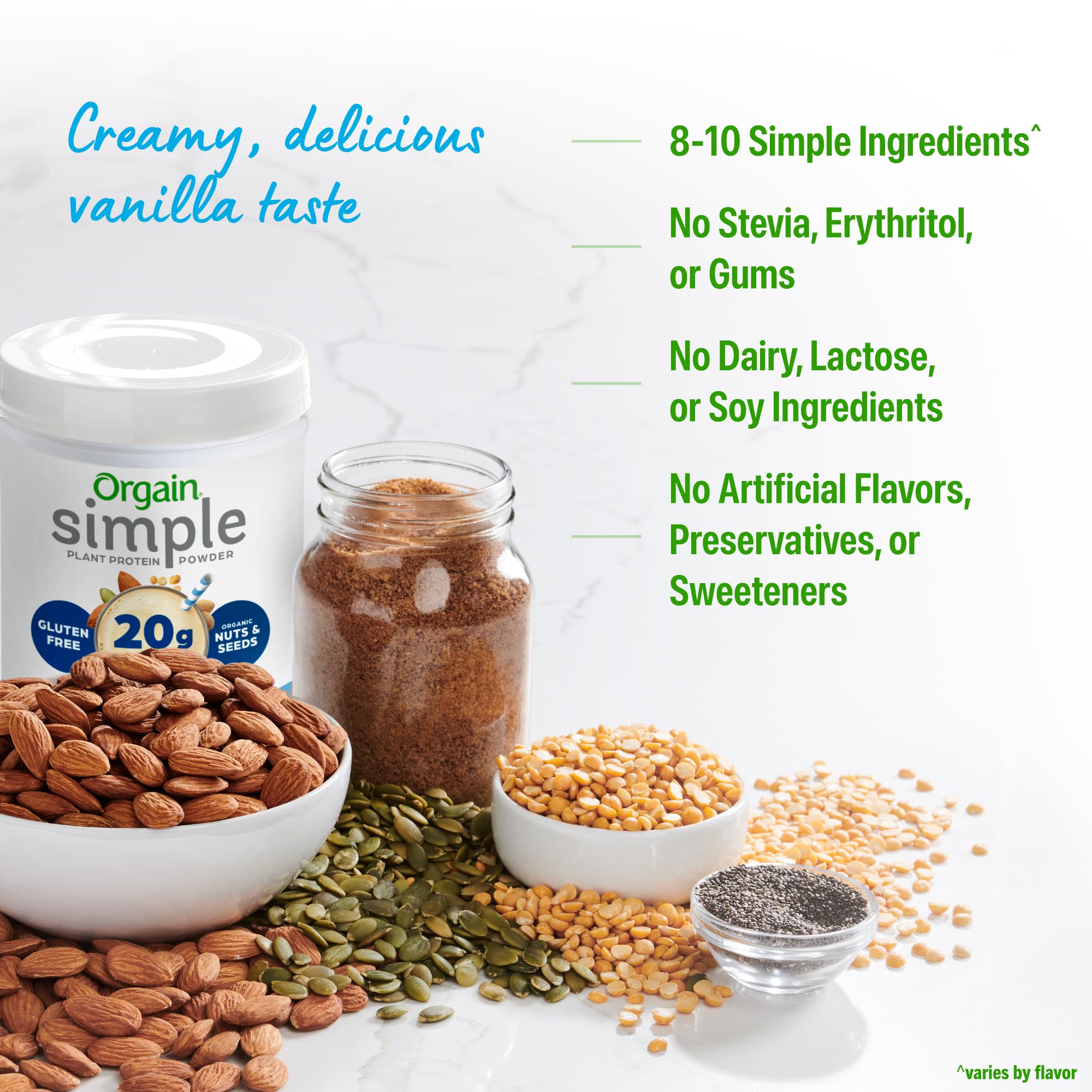 Orgain Organic Simple Vegan Protein Powder, Vanilla - 20g Plant Based Protein, Made with less Ingredients, No Artificial Sweeteners, Gluten Free, No Dairy or Lactose, 1.25 lb (Packaging May Vary)