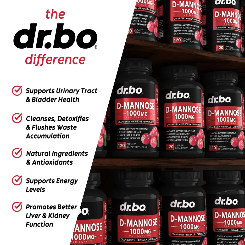 D Mannose Supplements for Women Pills - Natural D-Mannose 500mg Capsules, Cranberry DMannose Pills 1000mg Per Serving - Bladder Flush & Urinary Tract Cleanse Health Supplement - 120 Veg Capsules DR. BO Au supplements