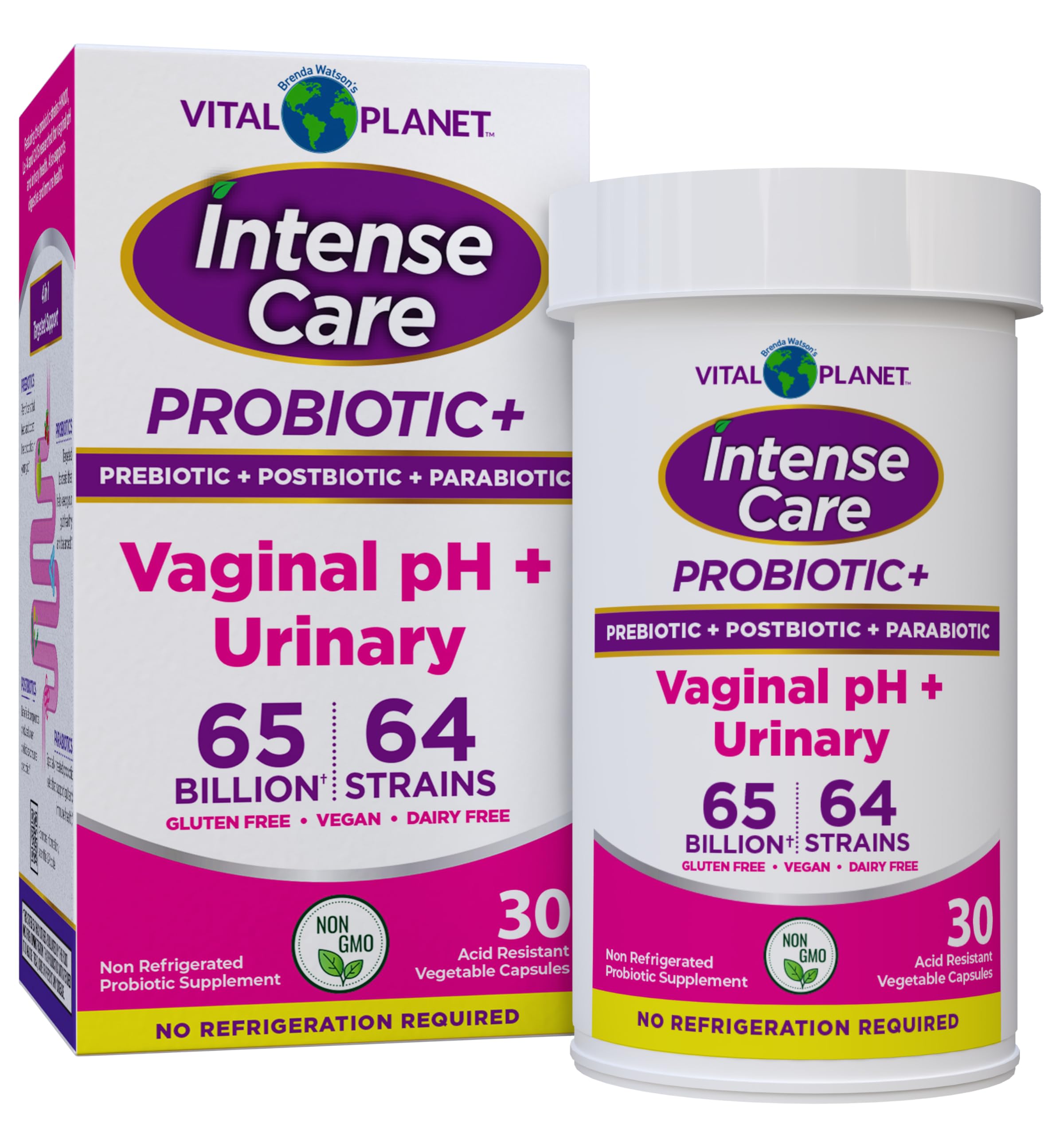 Vital Planet - Intense Care Vaginal pH & Urinary Probiotics for Women Plus Organic Prebiotics, Postbiotics, and Parabiotics, 65 Billion CFU and 64 Strains, Immune and Digestive Health 30 ct Vital Planet Au supplements