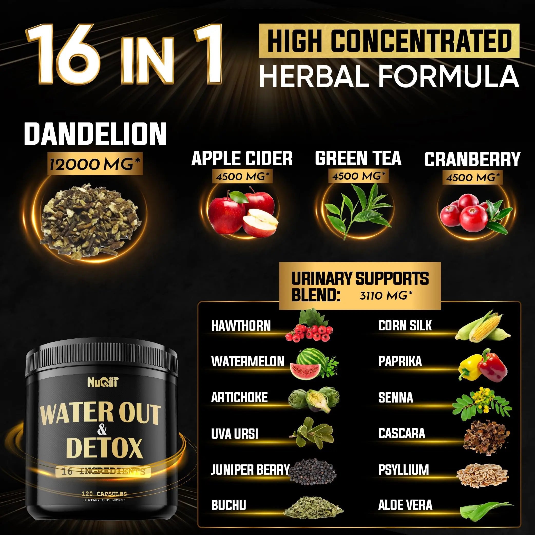 Nuqiit Water Out Supplement with Dandelion Root 12000mg Apple Cider Vinegar 4500mg & More Nuqiit Au supplements