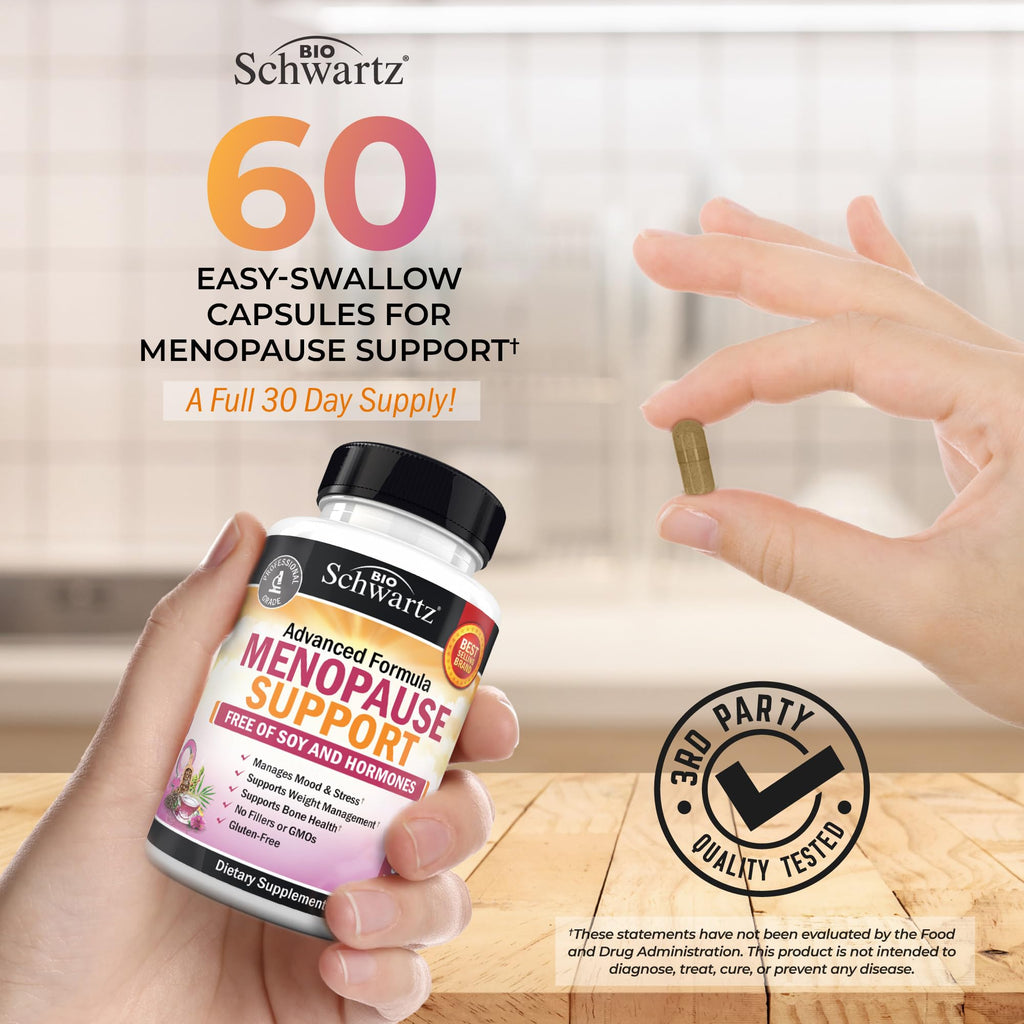 Herbal Menopause Support for Women - Supports Healthy Mood and Balance with Milk Thistle Chasteberry Black Cohosh Red Clover Turmeric Ginger - Menopause Supplements for Women - 60 Veggie Capsules BioSchwartz Au supplements