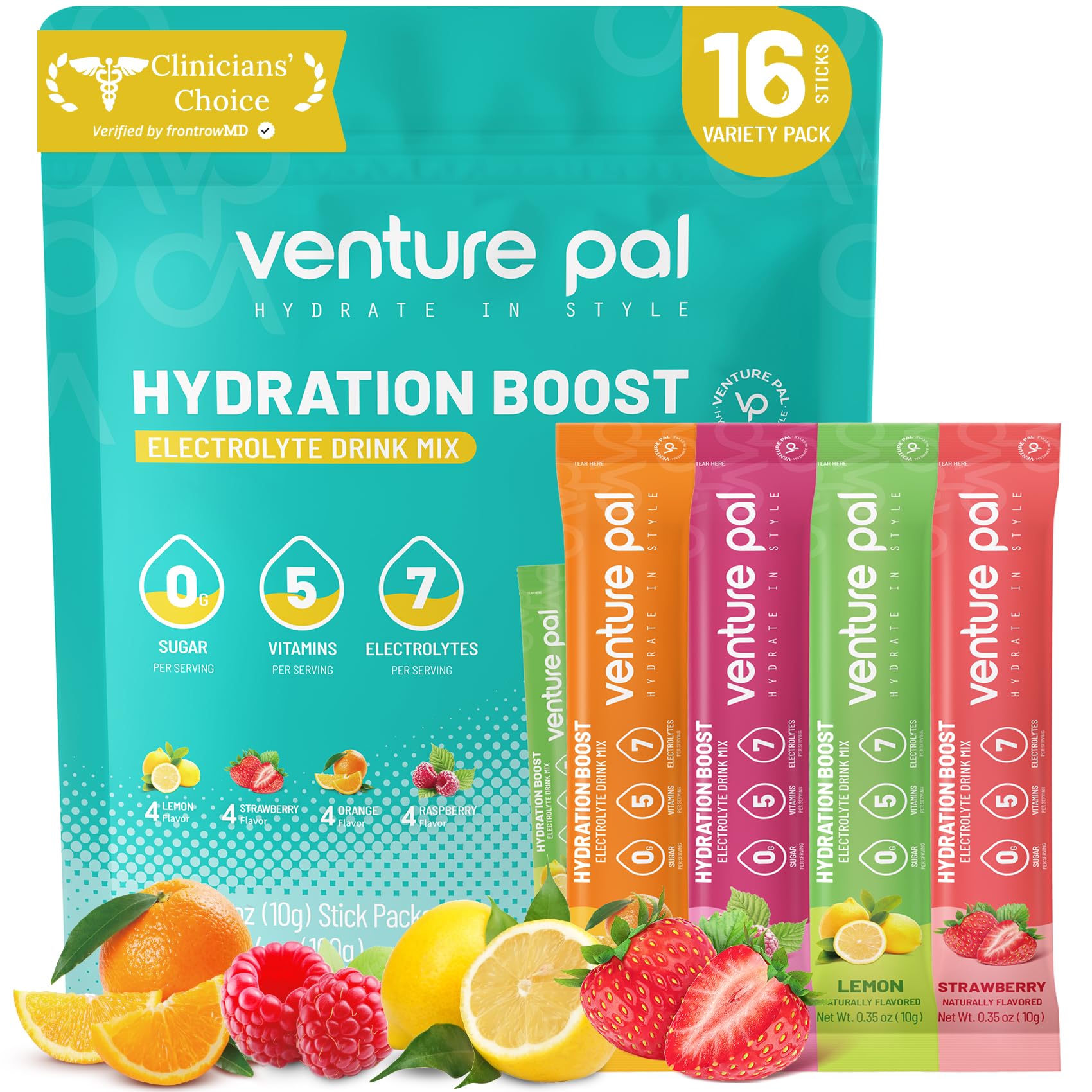 Venture Pal Sugar Free Electrolytes Powder Packets - Liquid Daily IV Hydration Packets | Instantly Hydrating & Party Recovery | 5 Vitamins & 7 Electrolytes