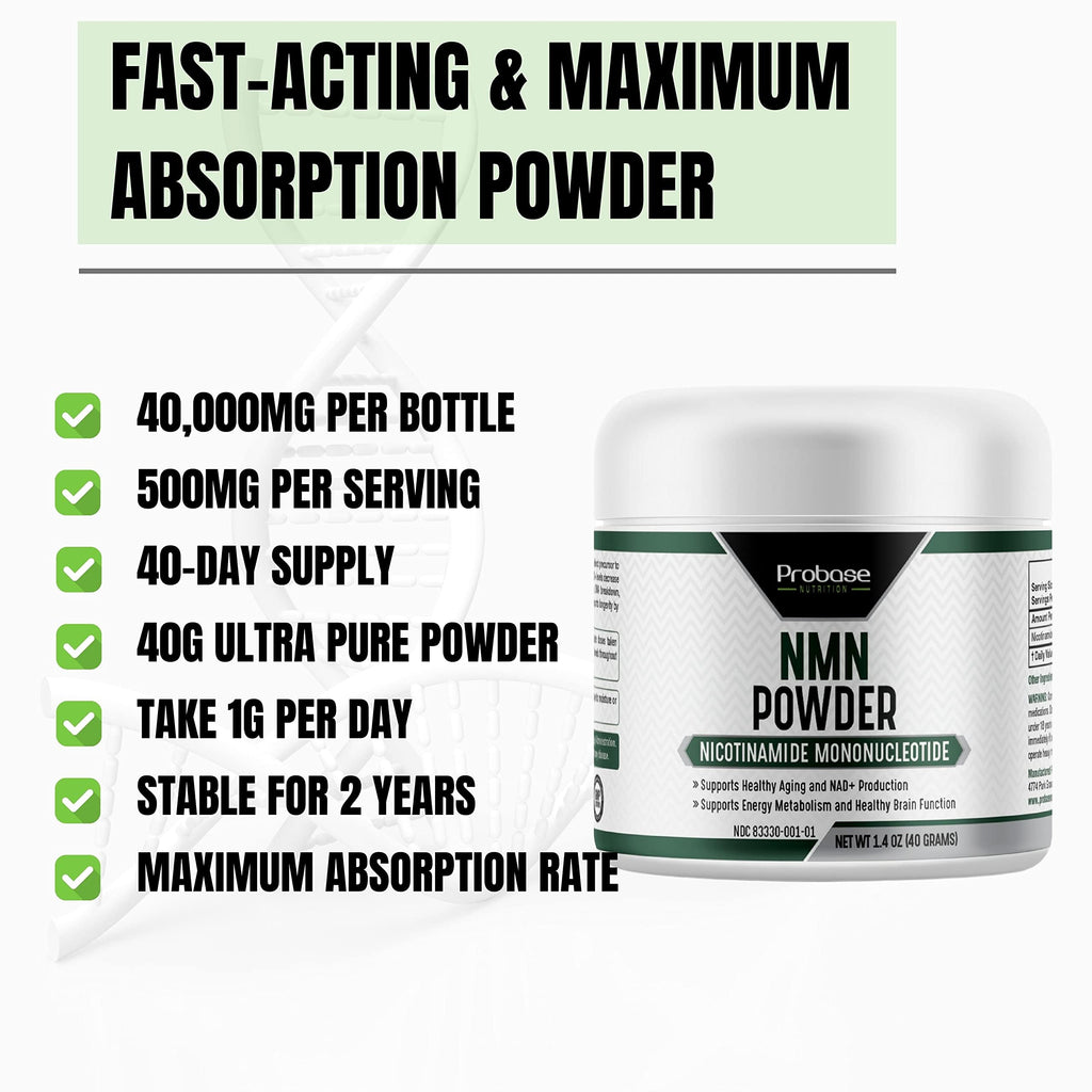 Probase Nutrition Longevity Pure NMN Powder 40 Grams - Ultra-Pure, Fully Stabilized, Pharmaceutical Grade NMN to Boost NAD+, Nicotinamide Mononucleotide Powder Supplement Probase Nutrition Au supplements