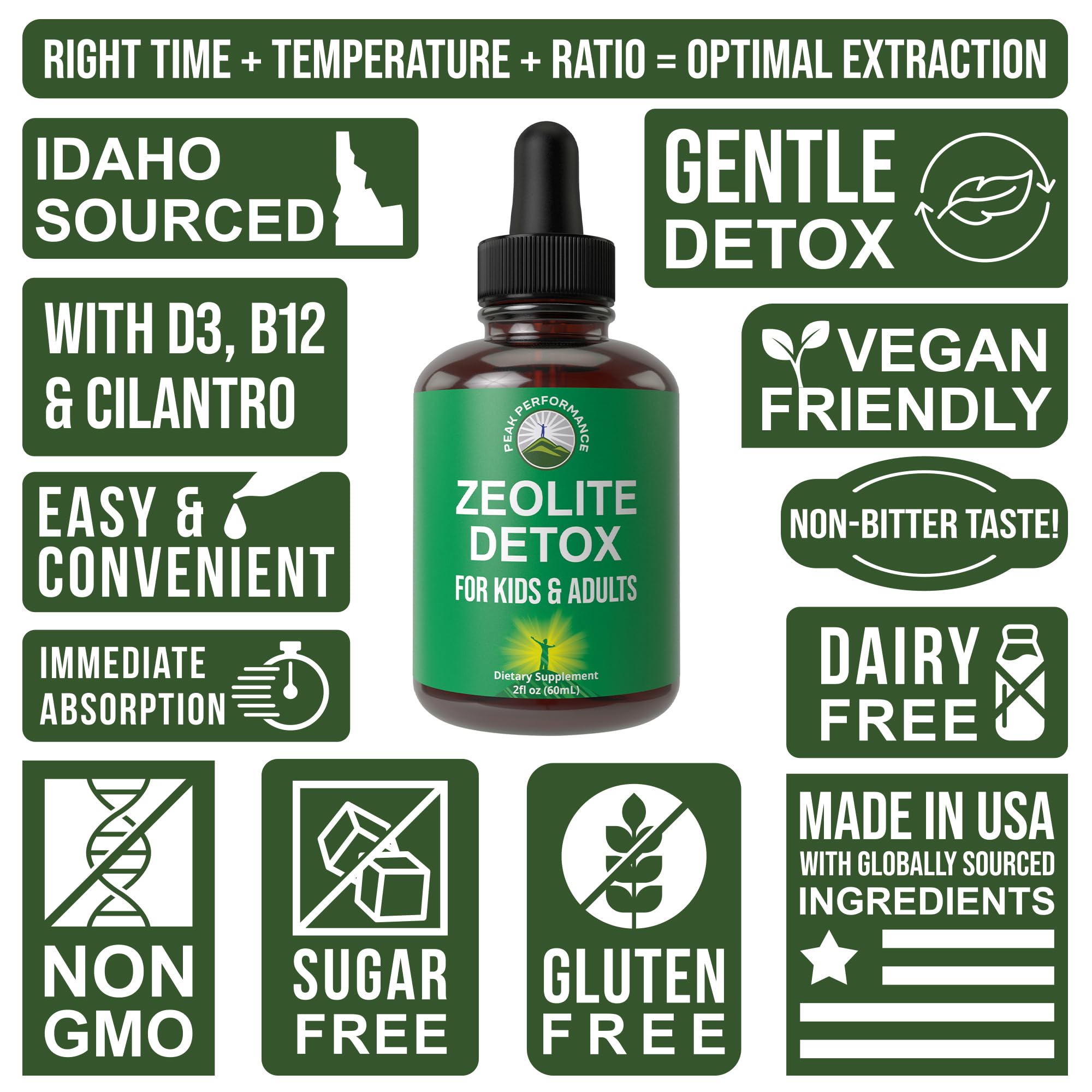 Zeolite Detox for Kids & Adults with Cilantro. Volcanic Mineral from Idaho USA. Zeolite Clinoptilolite Liquid Drops Gentle Cleanse Supplement with Vitamins B12 & D. Support Focus, Energy, Gut, Speech Peak Performance Au supplements