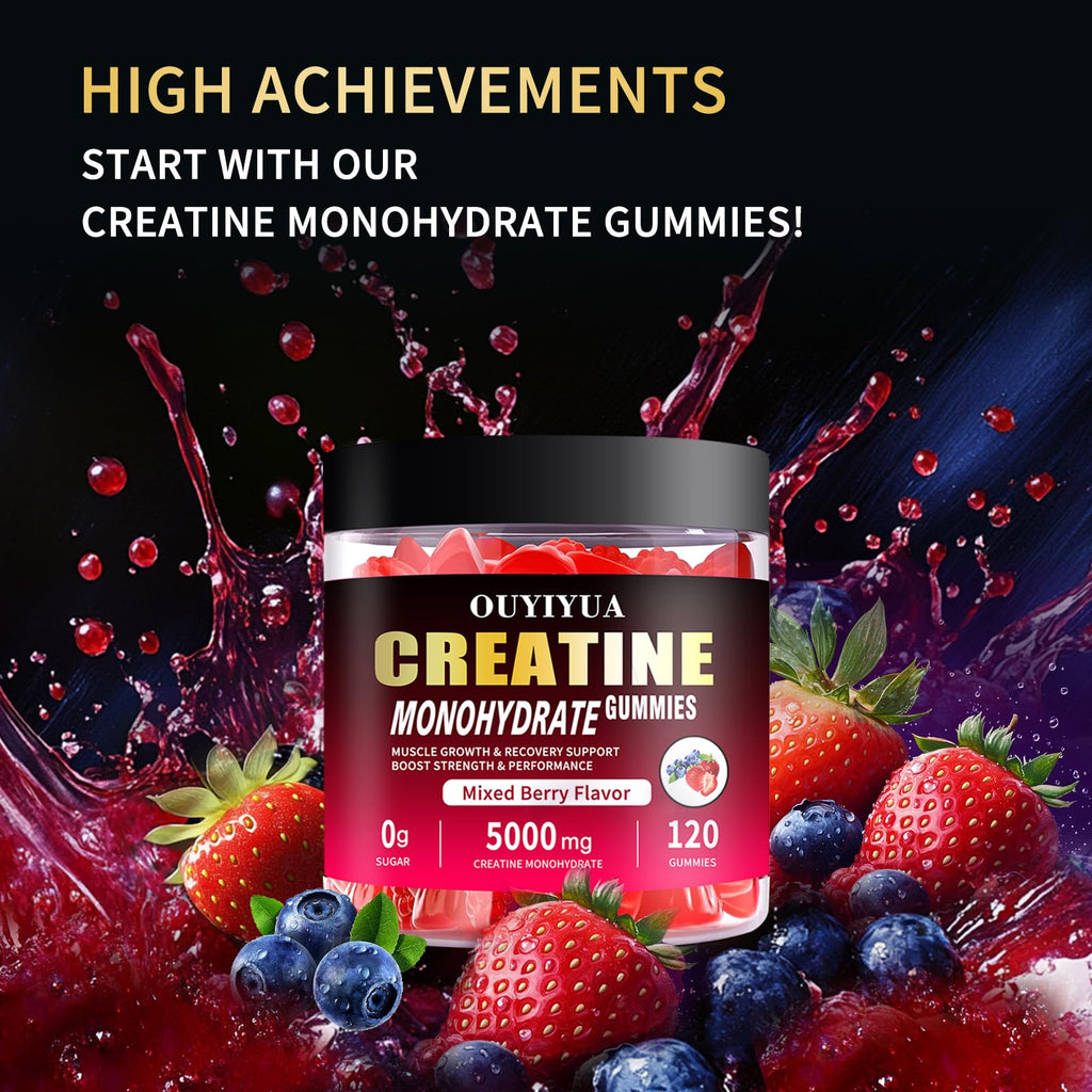 OUYIYUA Creatine Monohydrate Gummies 5000mg for Men & Women - Sugar Free Pre-Workout Supplement, Chewables for Muscle Strength, Muscle Builder