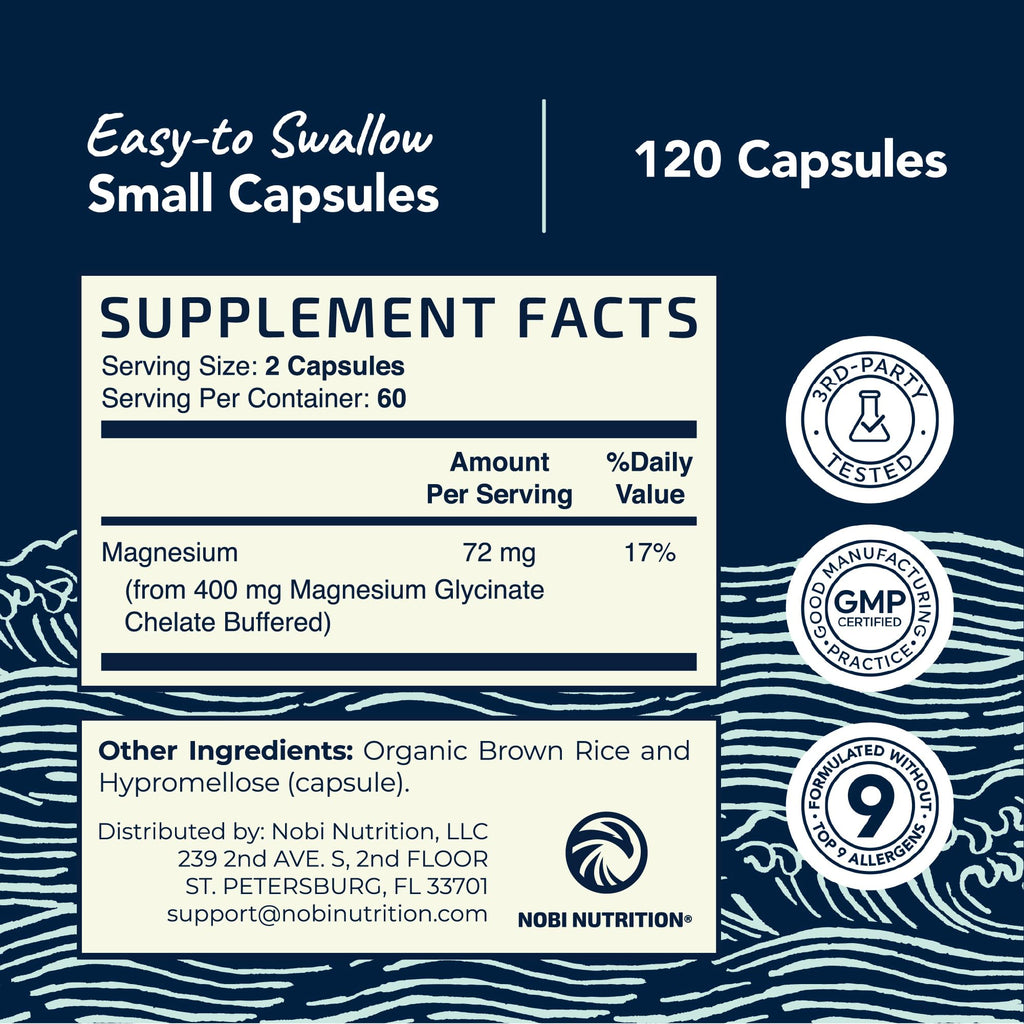 Magnesium Glycinate 400mg | High Absorption Formula for Sleep, Calm, Muscle Relaxation, Heart, Bone & Nerve Support for Women & Men | Chelated Magnesium Glycinate Supplement | 120 Ct (2 Month Supply) Nobi Nutrition Au supplements