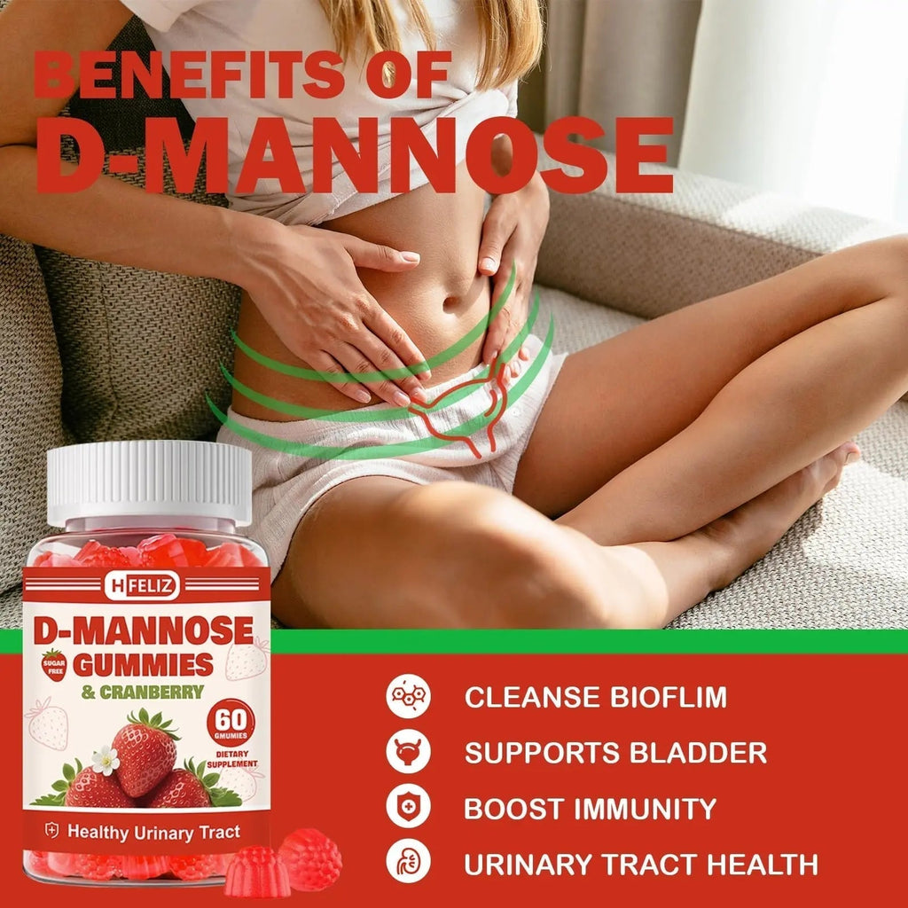 HFELIZ D Mannose with Cranberry Gummies, D-Mannose Supplements 1300mg for Women, Support Natural Urinary Tract & Bladder Health, Sugar-Free, 60 Count HFELIZ Au supplements