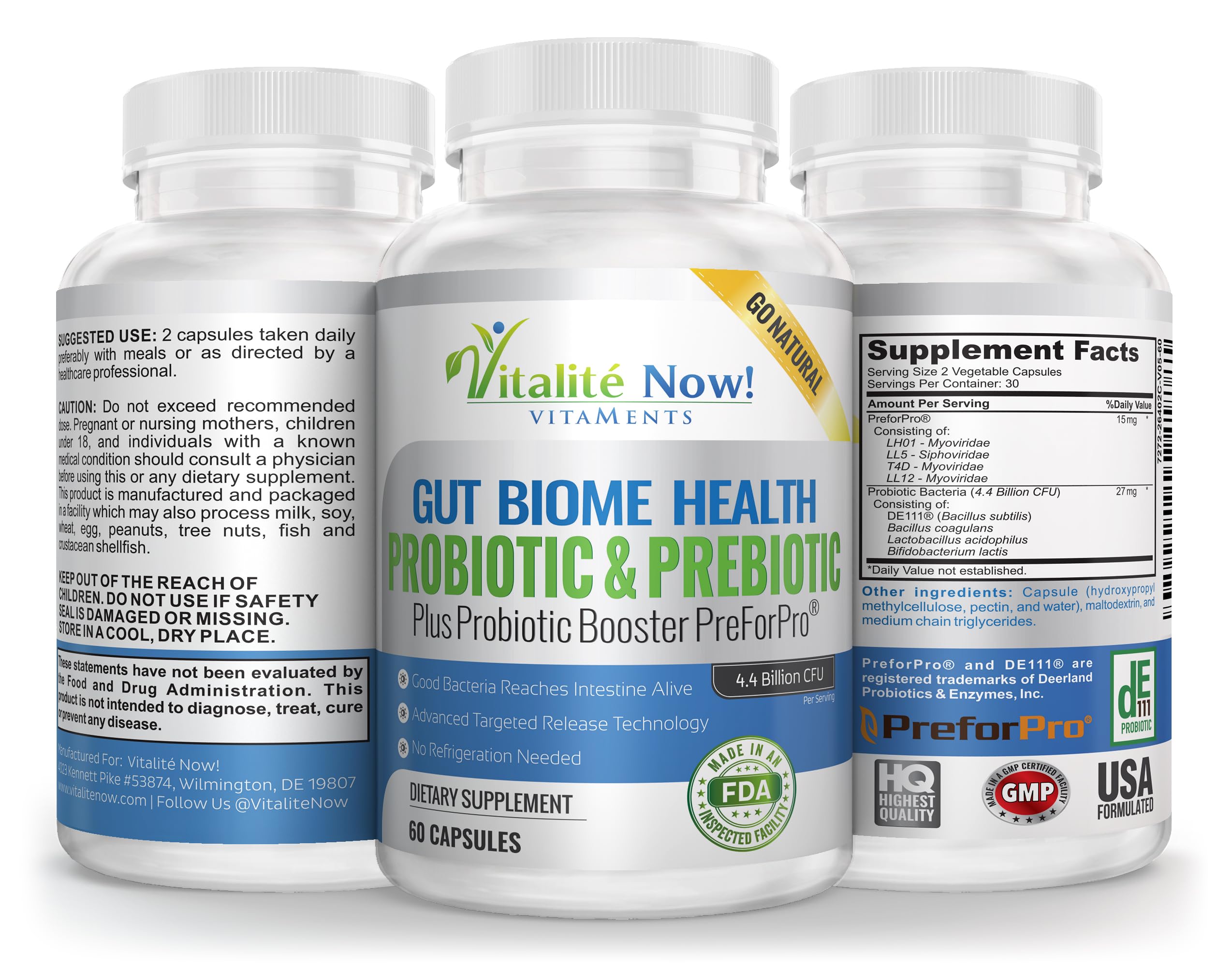 Premium Probiotic plus Ultimate Prebiotic - Gut Biome Builder & Restoration - 4.4 Bn CFU - Best for Women & Men - Bacteria Reaches Intestine within Hours