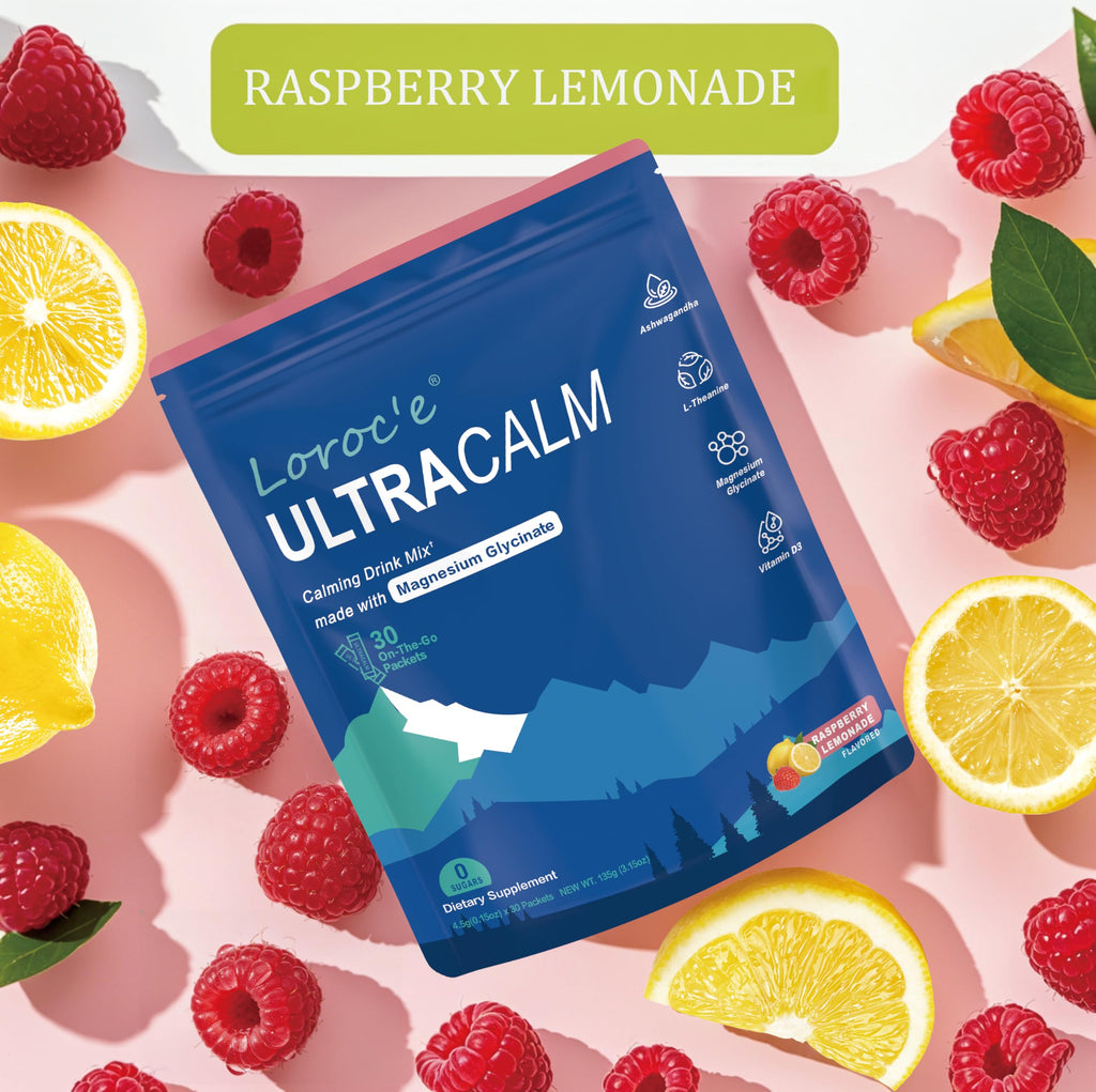 Loroc'e UltraCalm Super Cortisol Reducer Drink, Magnesium Glycinate (30 Servings), L-theanine, Ashwagandha, Vitamin D, No Sugar,