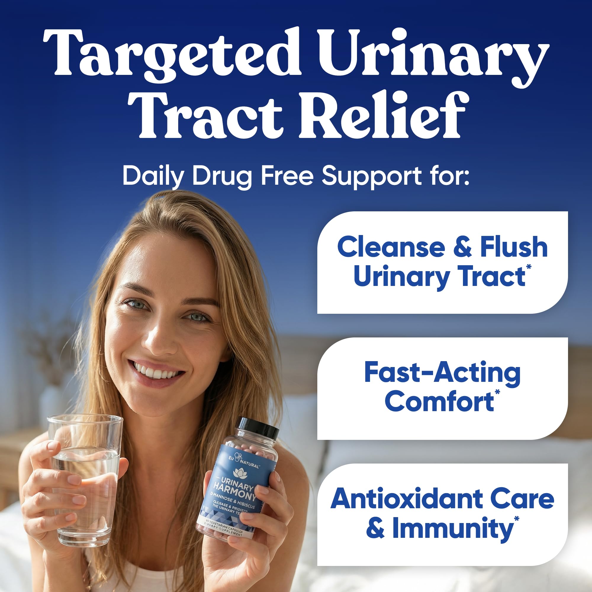 Eu Natural Urinary Harmony D-Mannose Supplement - Urinary Tract Health for Women - Fast-Acting Urinary Cleanse & Flush with Clinical-Strength D-Mannose & Hibiscus - 60 Capsules Eu Natural Au supplements