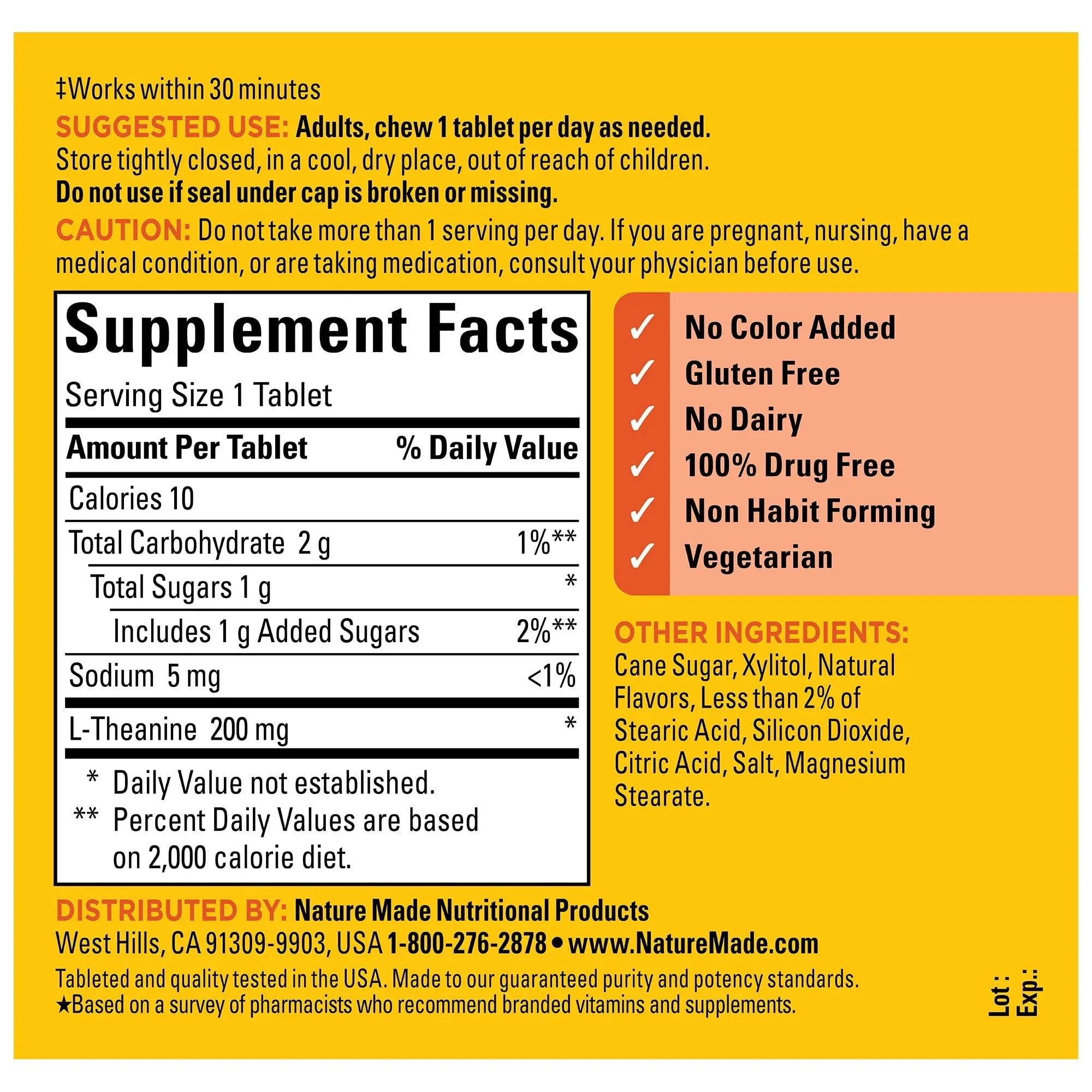 Nature Made Chewable L Theanine 200mg, L-Theanine Supplement for Stress Relief Nature Made Au supplements