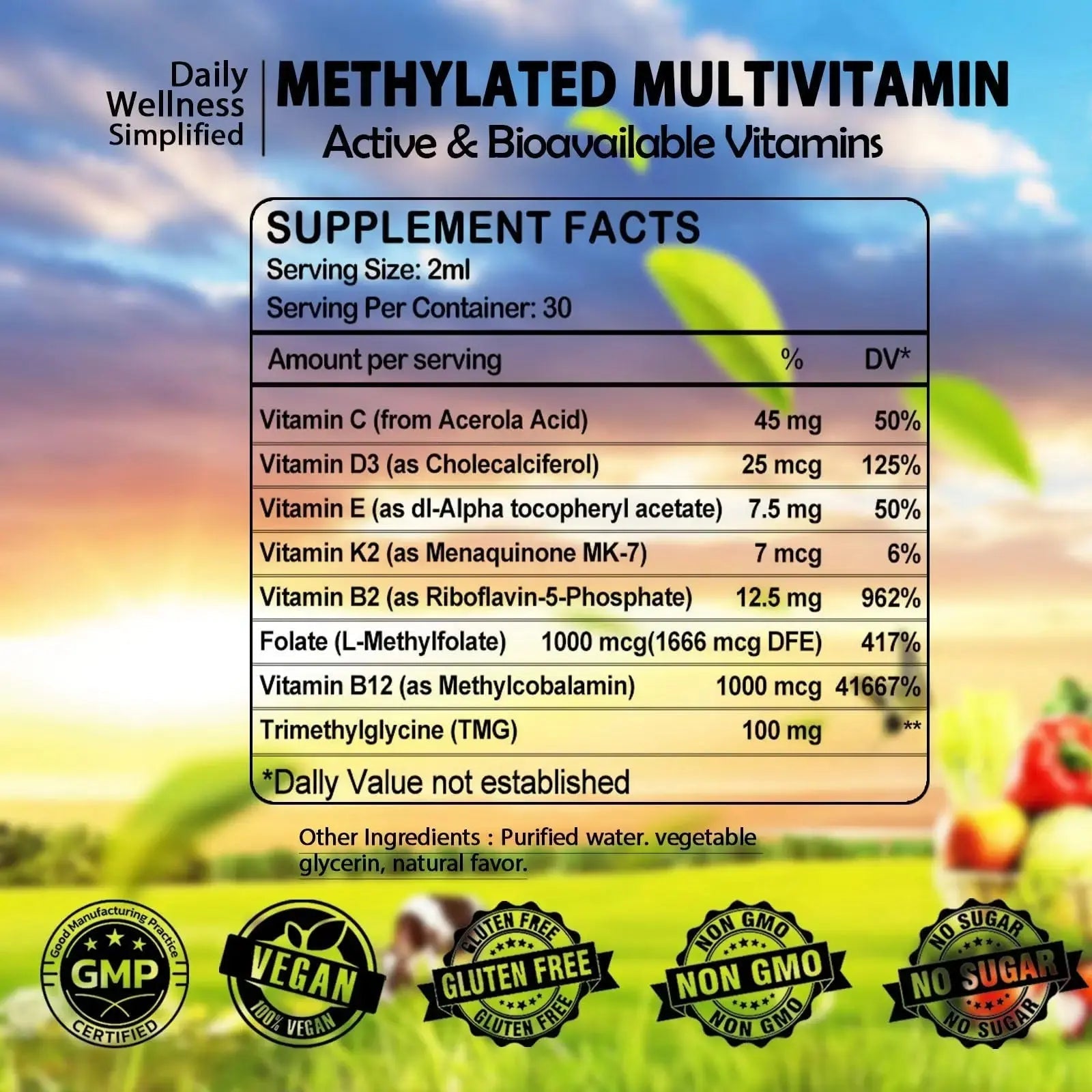 Multivitamin for Women & Men, Methylated Multivitamins & Multiminerals liquid Drops with Methylfolate B12 B2 Vitamin C E D3 K2 GLOVVUUP Au supplements