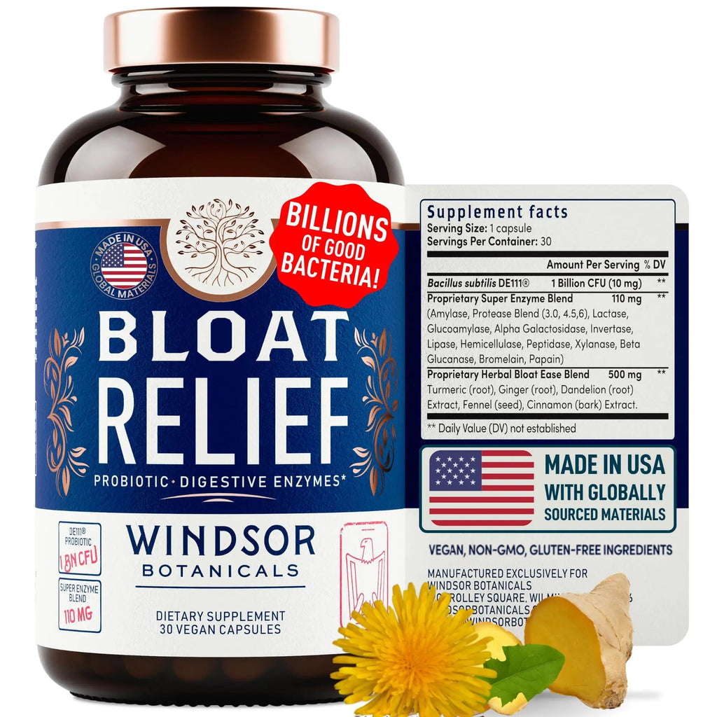 Bloat Relief Probiotic and Digestive Enzymes - Anti Bloating Turmeric, Fennel, Bromelain IBS WINDSOR BOTANICALS Au supplements