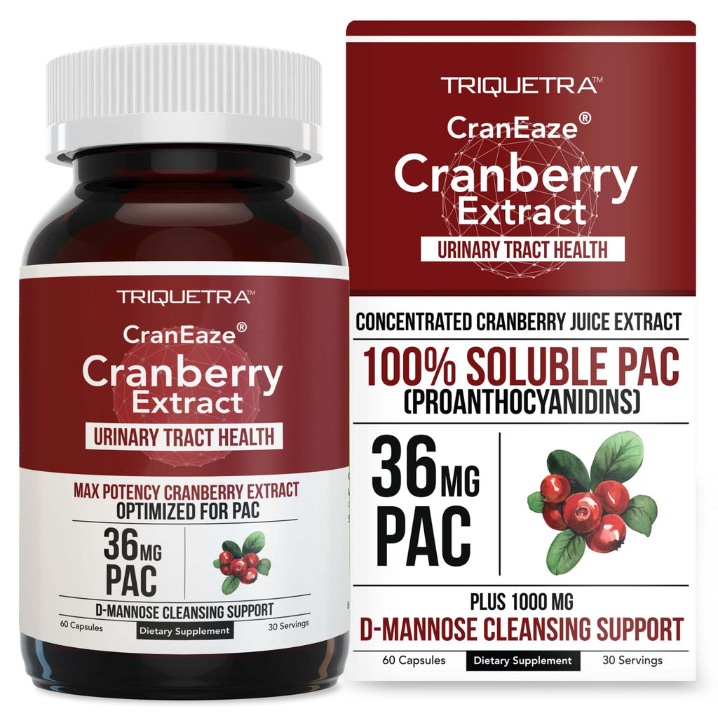 CranEaze®: Cranberry Juice Extract Plus D-Mannose – 36 mg PAC, 100% Soluble PAC - Supports Urinary Tract Health – Most Effective Cranberry Pills for Women,