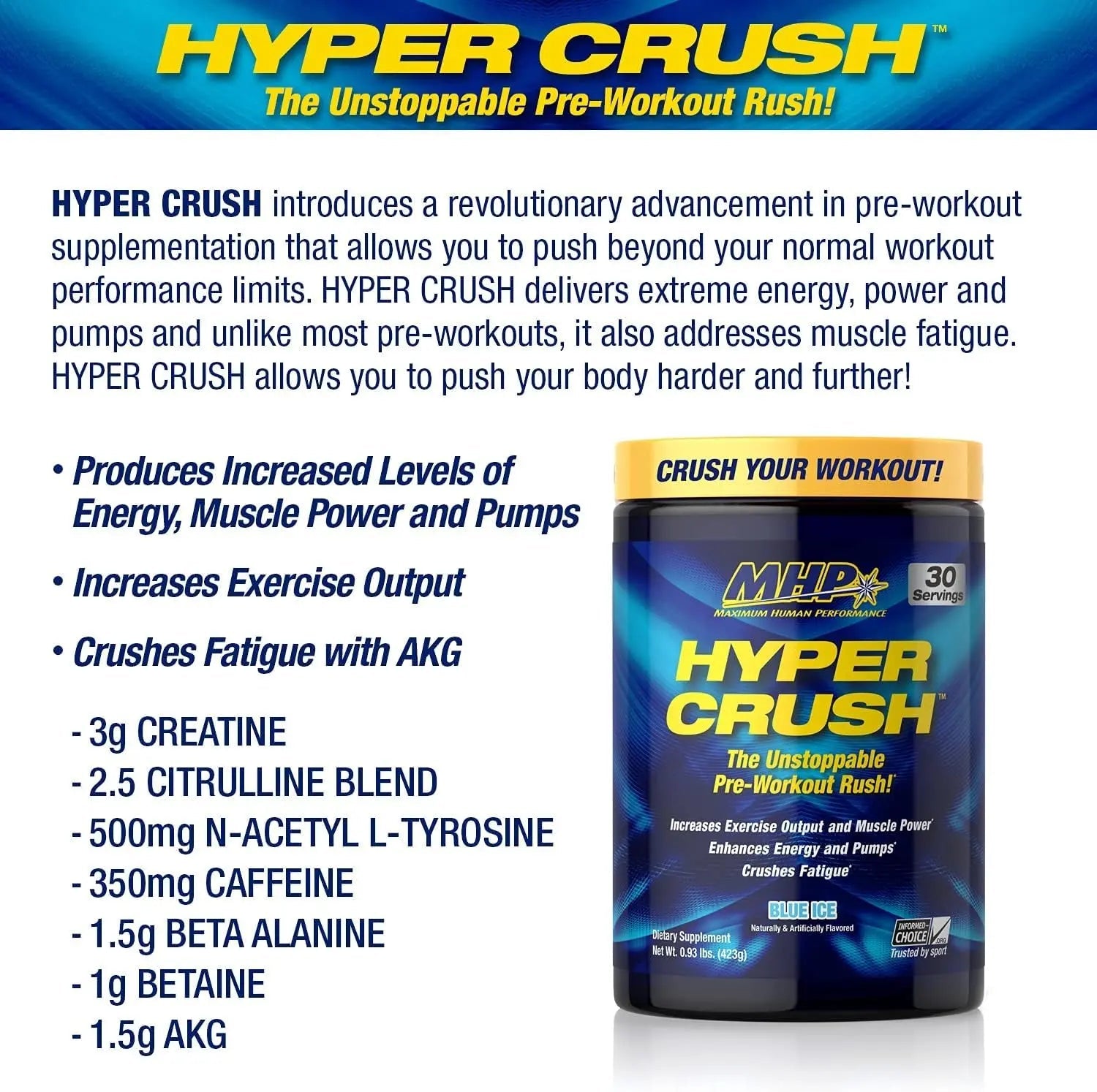 Maximum Human Performance MHP HYPER CRUSH Pre Workout energy drink creatine Maximum Human Performance Au supplements