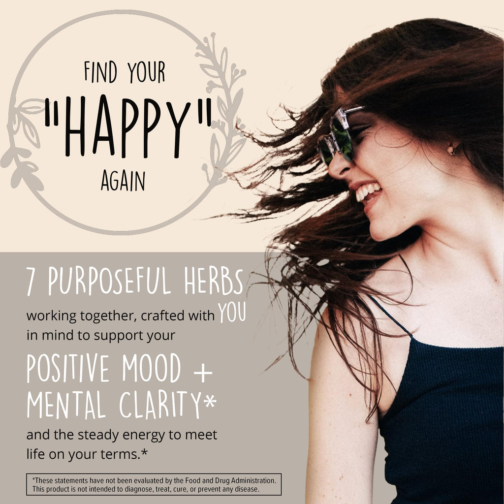Joy-Filled Mood Support Supplement - 7 Herb Complex + St. Johns Wort | Stress Relief – Helps Calm The Mind & Body | 100% Plant-Based Happy Pills