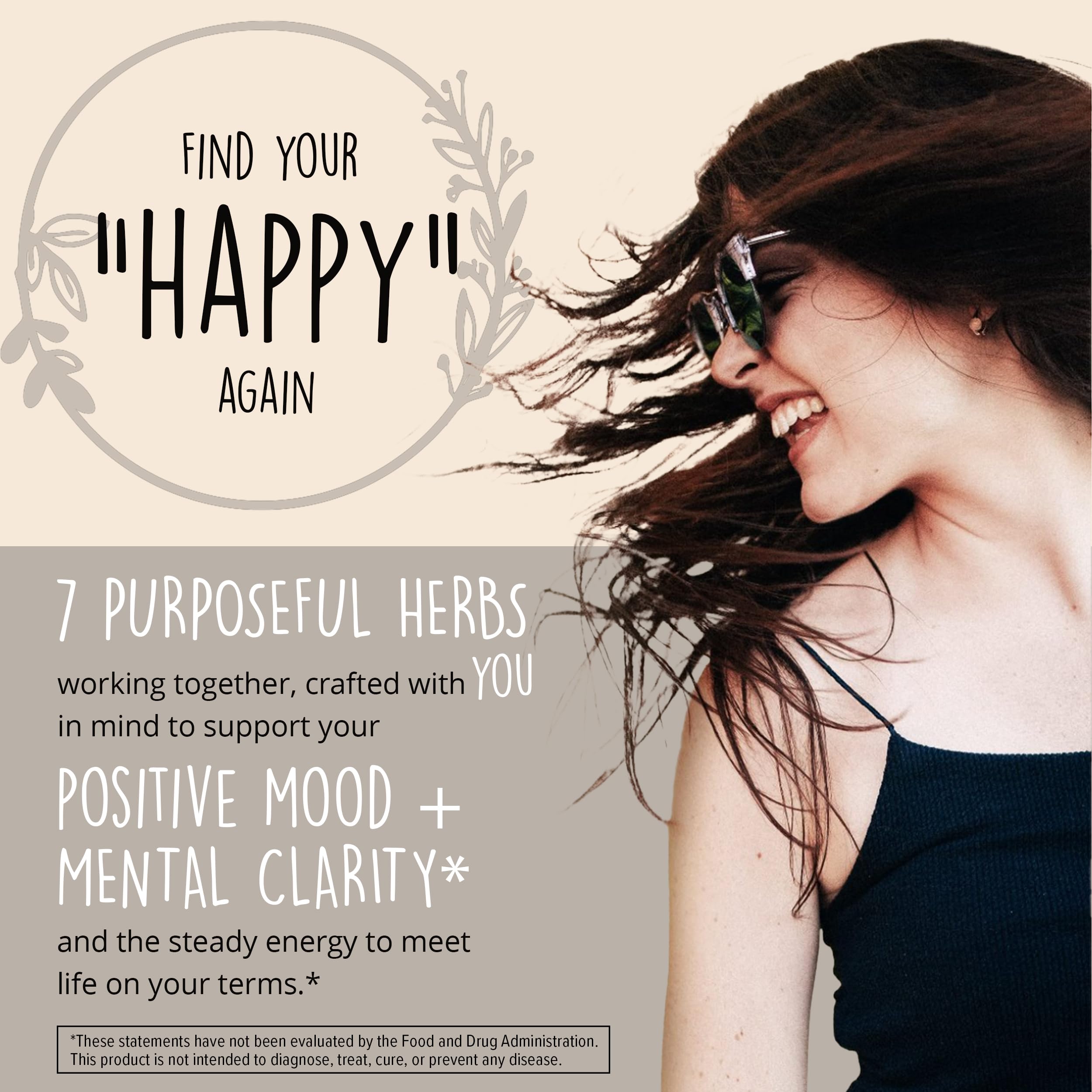 Joy-Filled Mood Support Supplement - 7 Herb Complex + St. Johns Wort | Stress Relief – Helps Calm The Mind & Body | 100% Plant-Based Happy Pills