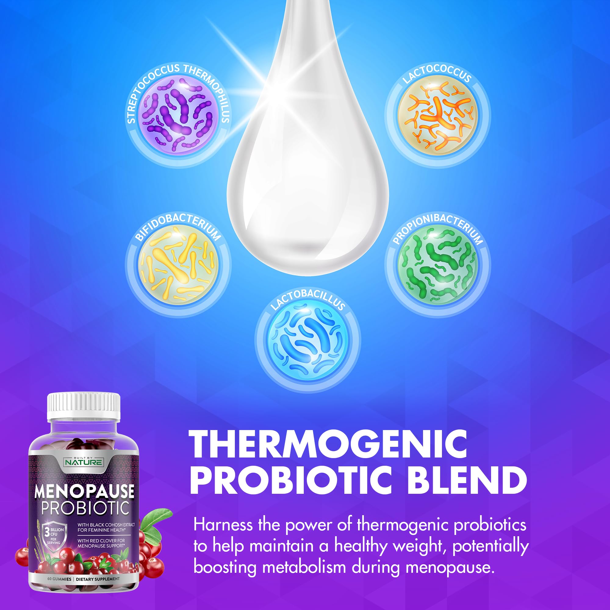 Menopause Supplements for Women - Menopause Probiotic Gummy - Women’s Menopause Relief for Hot Flashes, Night Sweats & Mood Swings with Black Cohosh & Cranberry - Non-GMO, Vegan - 60 Gummies Built by Nature Au supplements