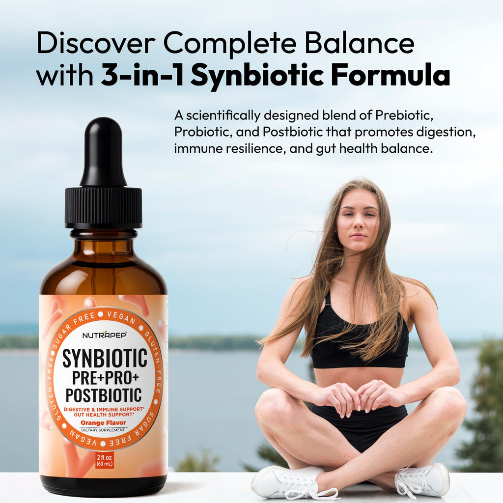 NutraPep Synbiotic Liquid Drops - Probiotic Prebiotic & Postbiotic Supplement for Adults Kids Ages 4+ - Daily Synbiotic for Gut Health Digestive & Immune Support