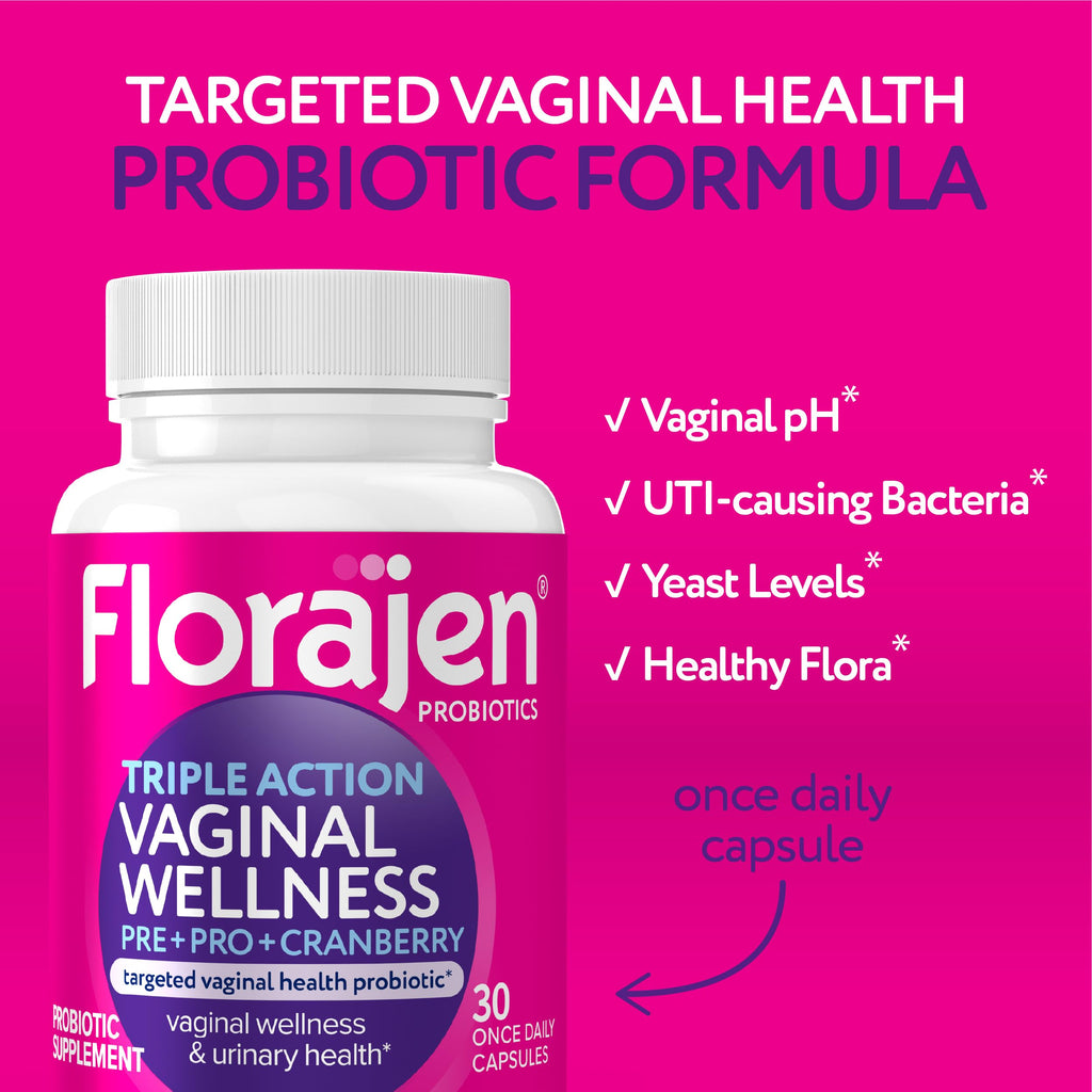 Florajen Women’s Triple-Action Probiotic, Prebiotic + Probiotic + Cranberry for Vaginal, Digestive, & Immune Support - Fast-Acting -