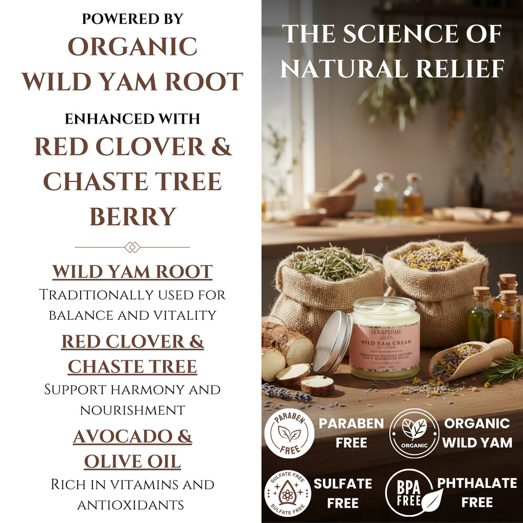 Seraphime Wild Yam Cream for Hormone Balance - Gift for Mom - Menopause and PMS Support for Women - Wild Yam Balancing Cream - Hot Flashes, Night Sweats, Mood Swings, Low Energy - Lavender 4oz Seraphime Au supplements