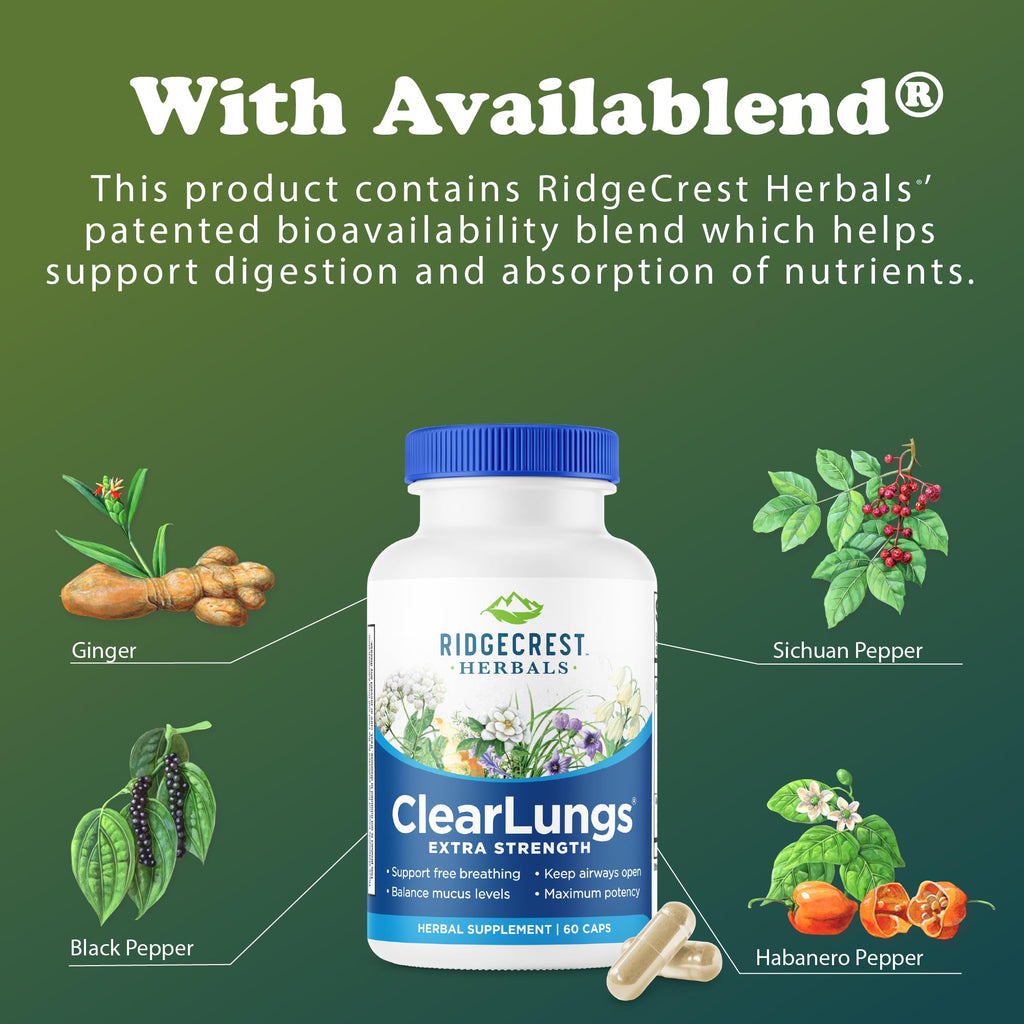 RidgeCrest Herbals ClearLungs Extra Strength, Daily Health Supplement, Natural Lung and Nasal Wellness Formula