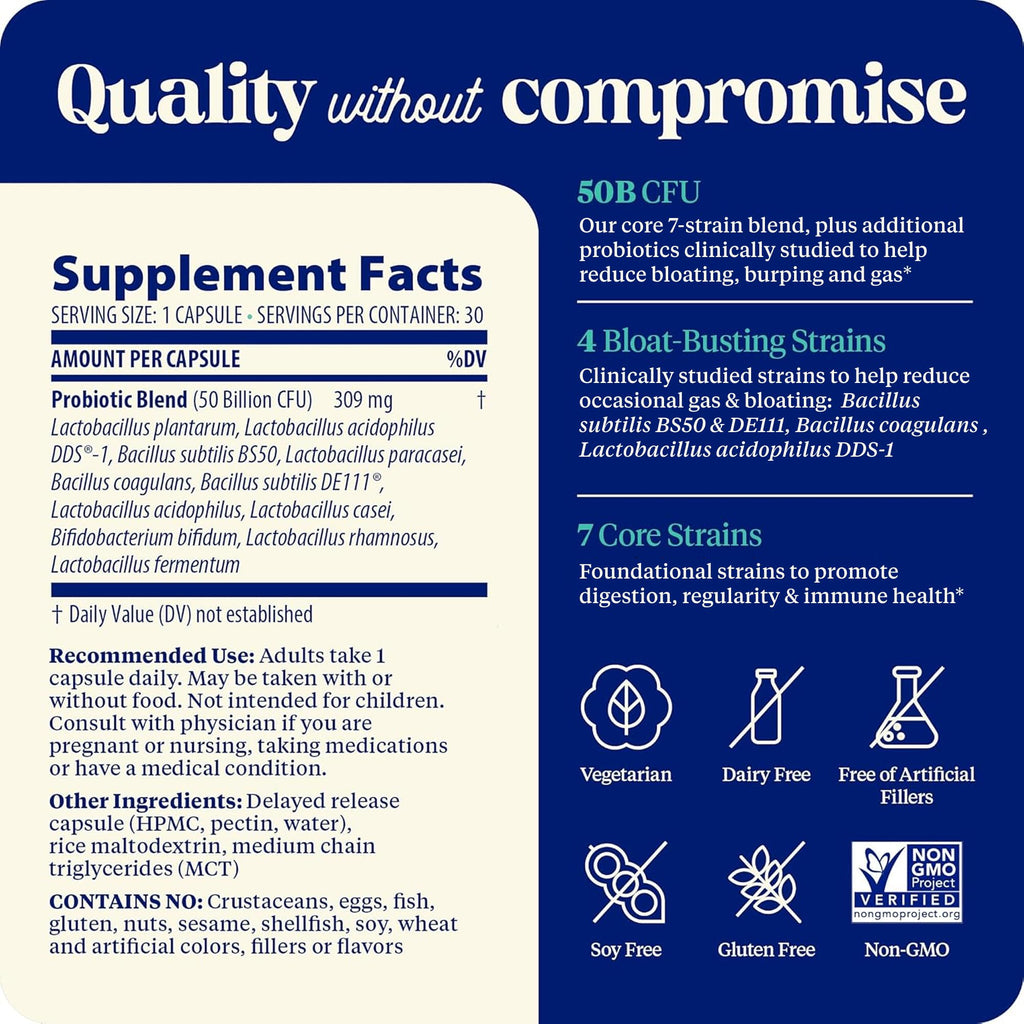 Enzymedica SubCulture Probiotic for Bloat & Digestive Health - Probiotic Supplement Capsules for Women & Men, 50 Billion CFU, Gut Health Support for Adults,