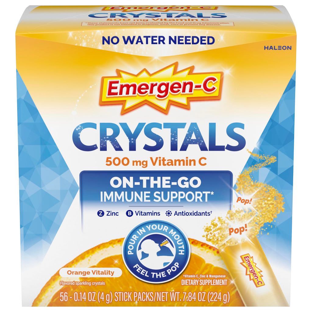 Emergen-C Crystals, On-the-Go Emergen-C Immune Support Supplement with Vitamin C, B Vitamins, Zinc and Manganese