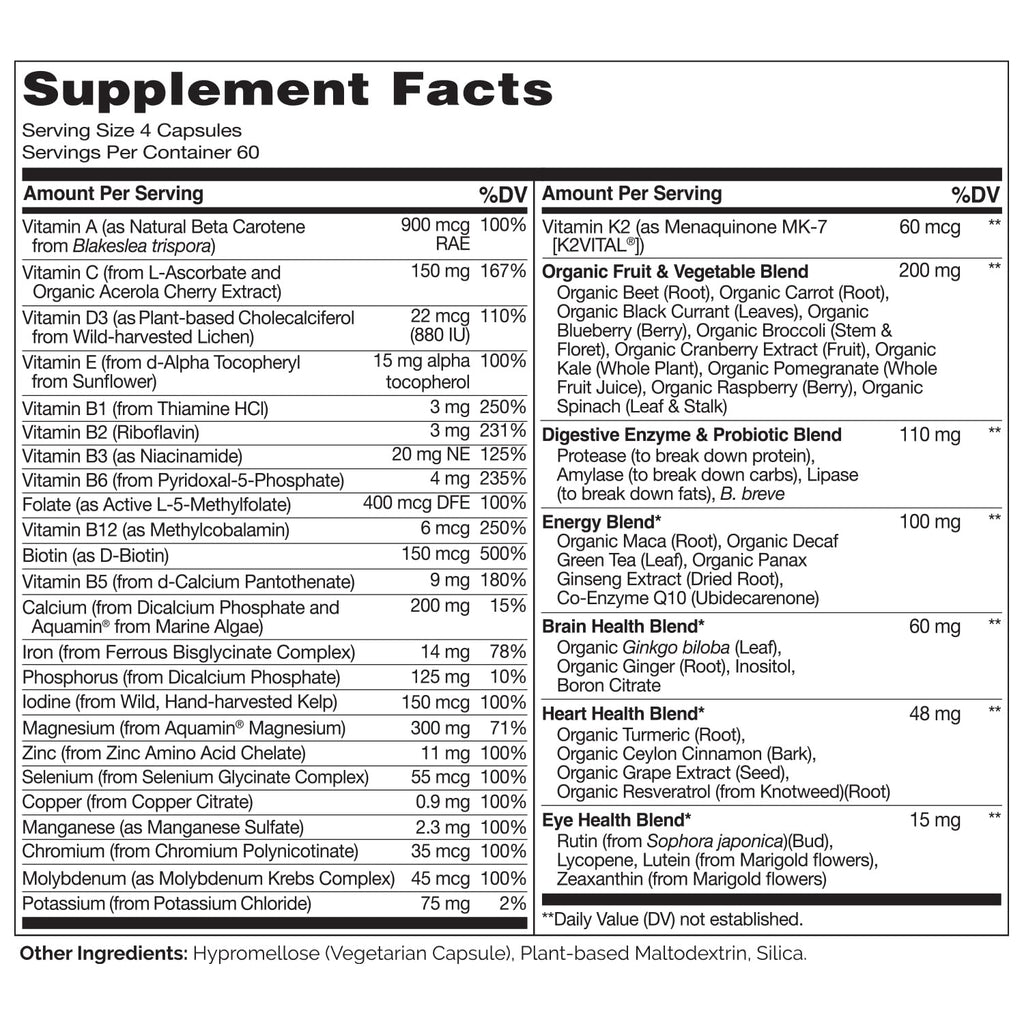 NATURELO Whole Food Multivitamin for Women - with Vitamins, Minerals, & Organic Extracts - Supplement for Energy and Heart Health