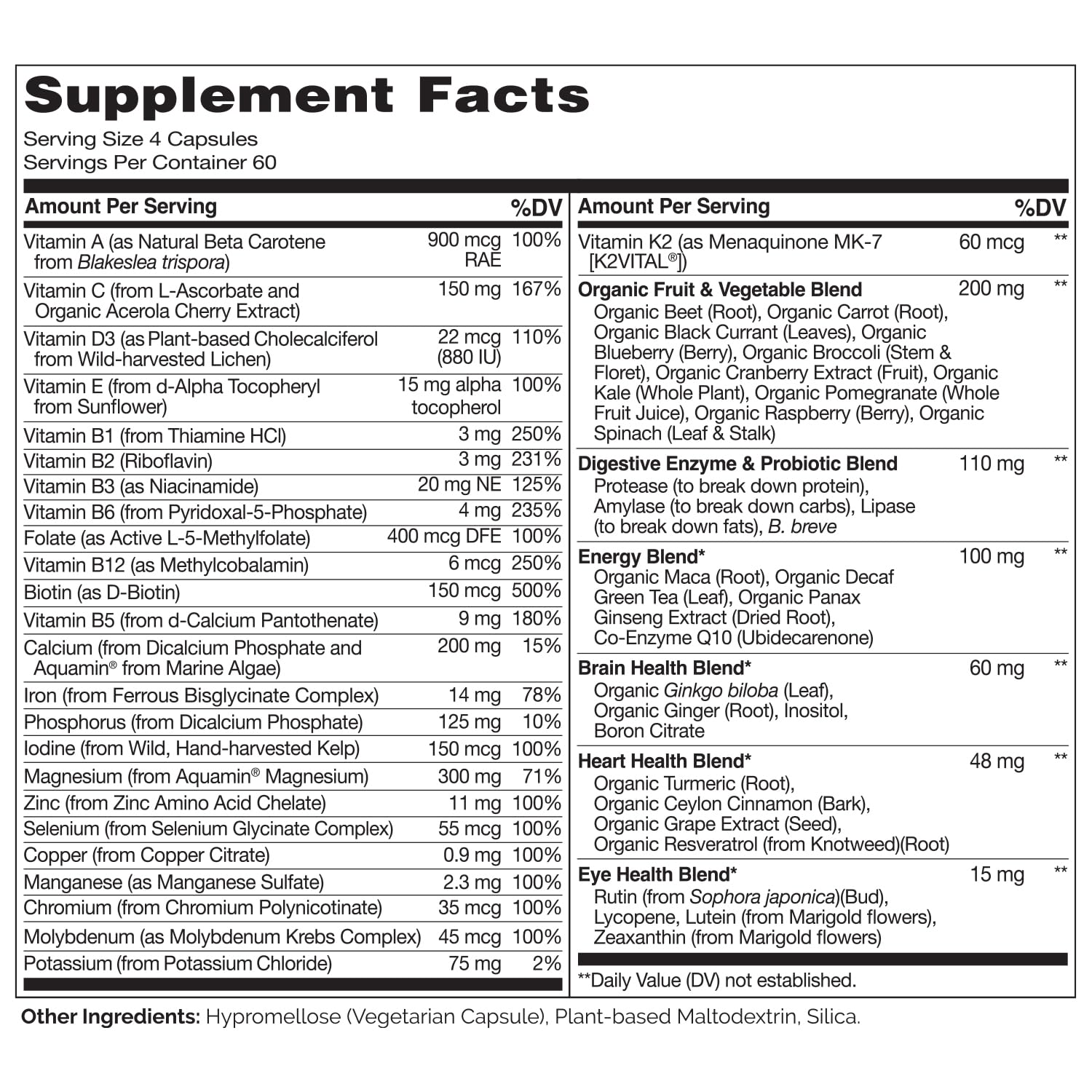 NATURELO Whole Food Multivitamin for Women - with Vitamins, Minerals, & Organic Extracts - Supplement for Energy and Heart Health
