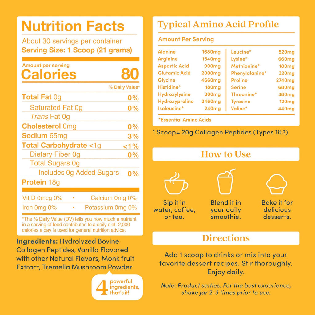 Further Food Vanilla Collagen Peptides Powder with Tremella Mushroom – 100% Grass-Fed, Hydrolyzed Type 1 & 3, 20g of Collagen per Serving, Supports Skin, Hair, Nails & Joints, 22.22 Oz Further Food Au supplements