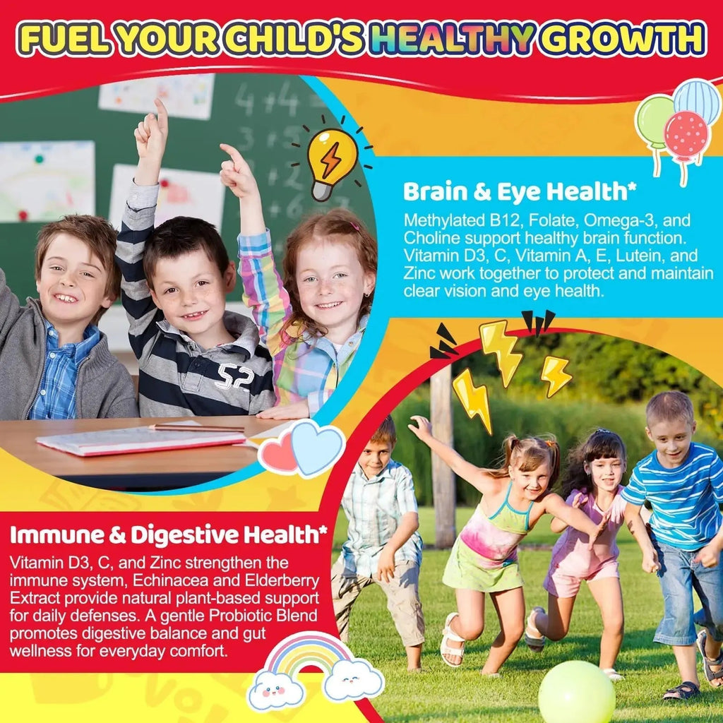 Fajeckma Organic Kids Multivitamin Gummies: Sugar Free Multi Vitamin Gummy with Vitamins D3 Iron Omega Probiotic Elderberry Calcium Zinc Dha Fajeckma Au supplements
