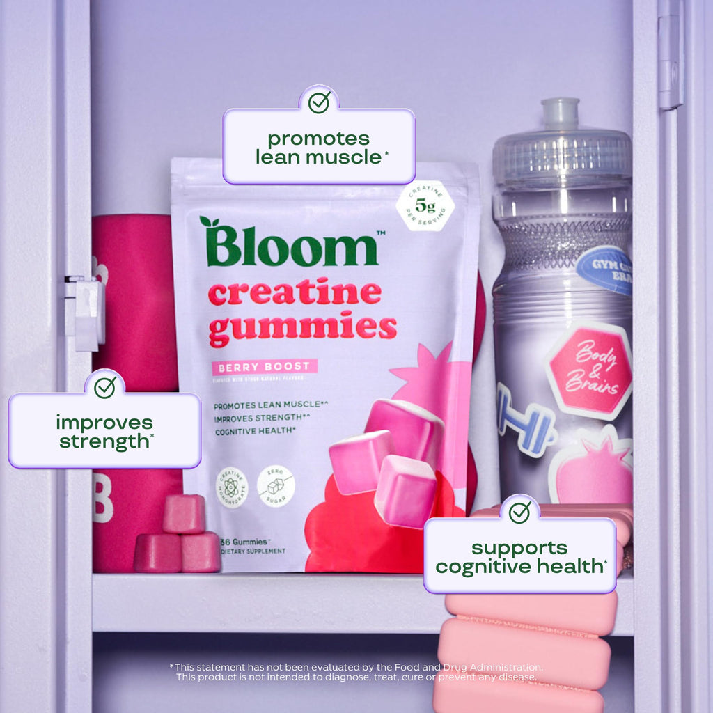 Bloom Creatine Monohydrate Gummies, 5g Per Serving, Sugar Free Creatine Gummy for Workout, Strength, Cognitive Health & Lean Muscle Support