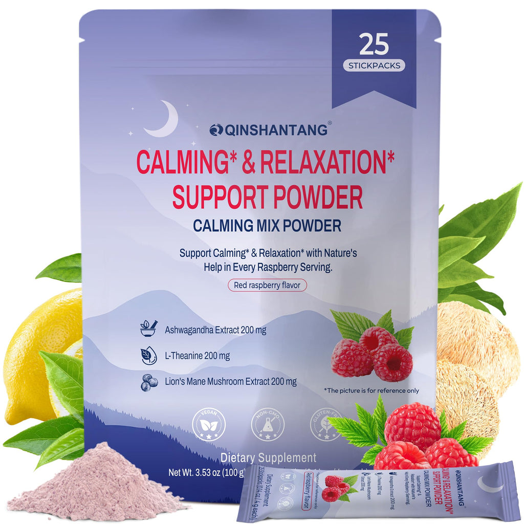 Super Cortisol Drink – Calm Magnesium Powder, L-Theanine, Lion’s Mane & Ashwagandha | Relaxation, Focus & Stress Balance for Women | Sugar-Free, On-The-Go | Red Raspberry Flavor, 25 Servings QIN SHAN TANG Au supplements
