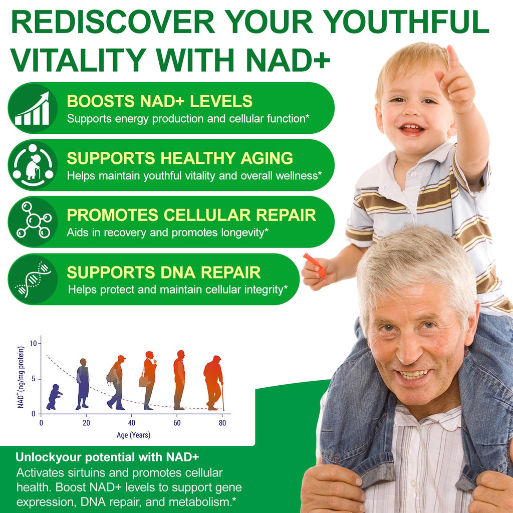 TKTALKER NAD Supplement 2000 Mg - 120 Capsules True NAD & Resveratrol, NMN Alternative Liposomal NAD+ for Women & Men, Support Cellular Health
