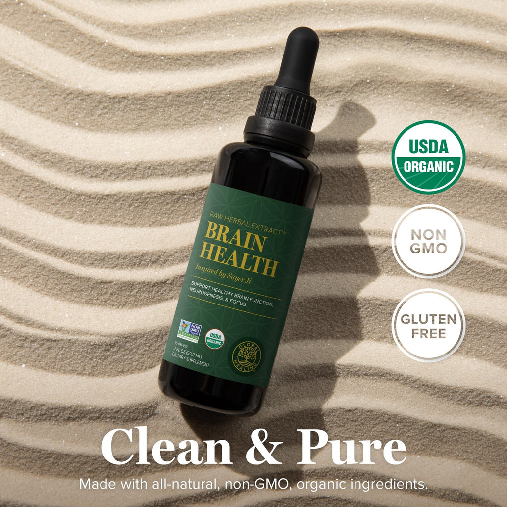 Global Healing Center Brain Health - USDA Organic Brain Supplements for Memory & Focus - Nootropics Supplement to Combat Mental Fog, Advanced Focus Factor for Adults Extra Strength - 2 Fl Oz Global Healing Center Au supplements