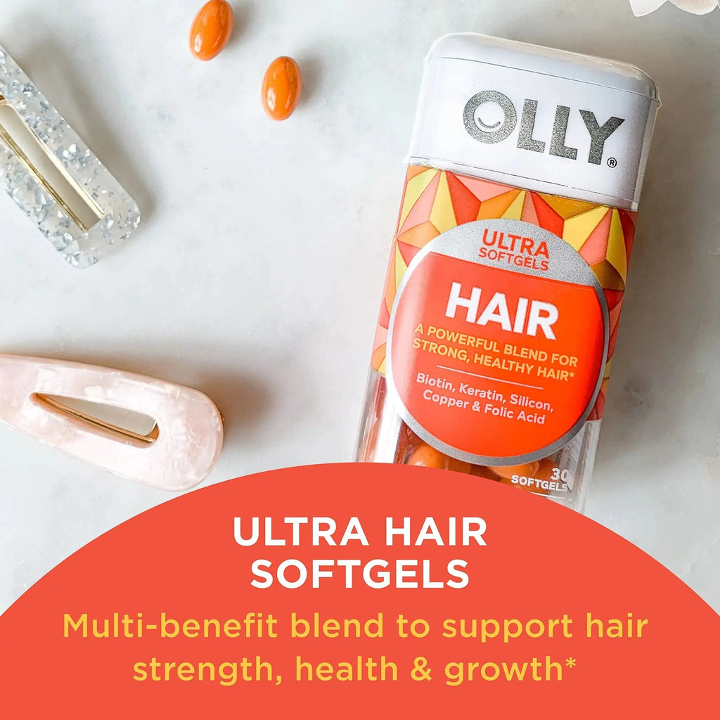 OLLY Ultra Women's Multi Softgels & Ultra Strength Hair Softgels, Supports Hair Health, Biotin, Keratin, Vitamin D, B12, Hair Supplement, 30 Day Supply - 30 Count OLLY Au supplements