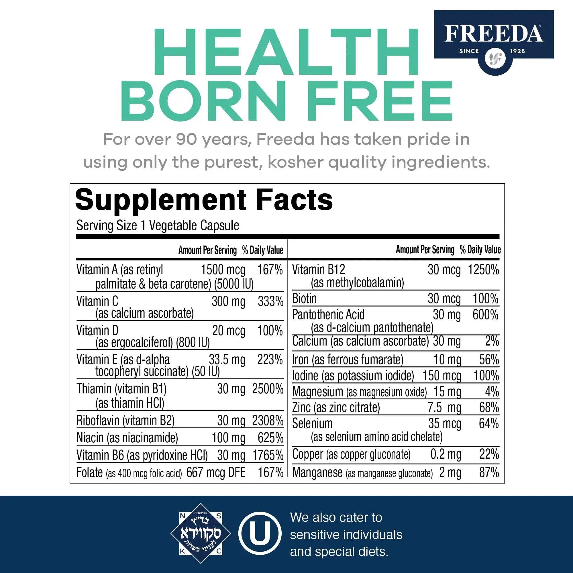 FREEDA Multivitamin One Daily – Quintabs-M with Iron – Kosher Multi Vitamins Supplements for Women Health - Multivitamins for Women & Iron FREEDA Au supplements