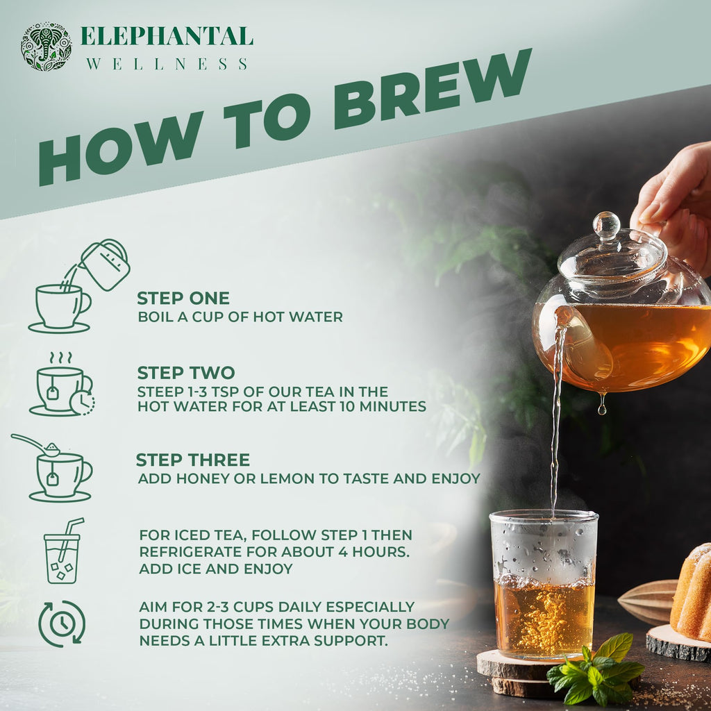Elephantal Wellness Premium Brain Herbal Tea | Nootropic Focus & Mental Clarity with Ginkgo, Bacopa, Gotu Kola & Rosemary | Non-GMO, Caffeine-Free Coffee Alternative, Handmade Loose Leaf Blend, 2oz Loose Leaf, 20 Servings Elephantal Wellness Au supplements