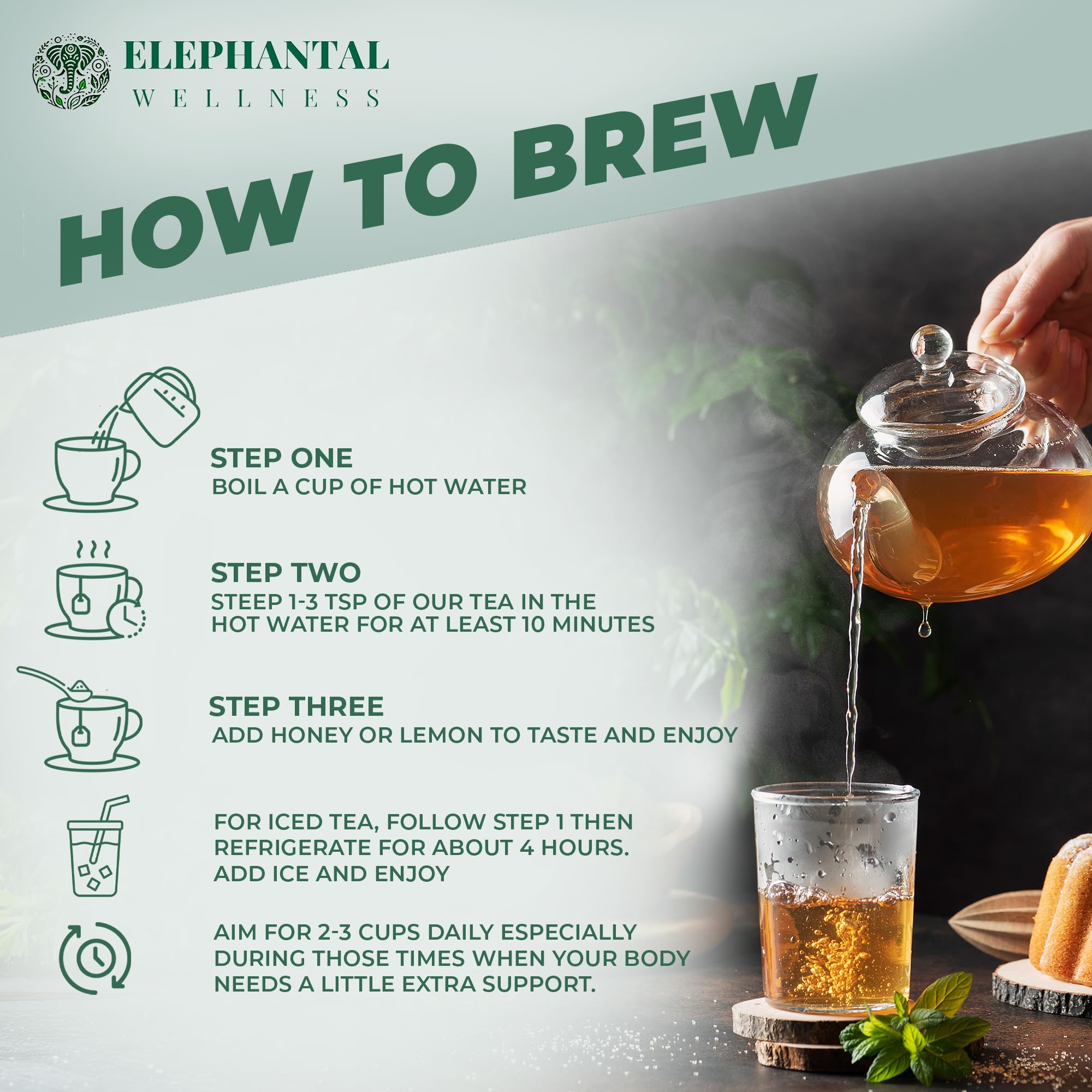 Elephantal Wellness Premium Brain Herbal Tea | Nootropic Focus & Mental Clarity with Ginkgo, Bacopa, Gotu Kola & Rosemary | Non-GMO, Caffeine-Free Coffee Alternative, Handmade Loose Leaf Blend, 2oz Loose Leaf, 20 Servings Elephantal Wellness Au supplements