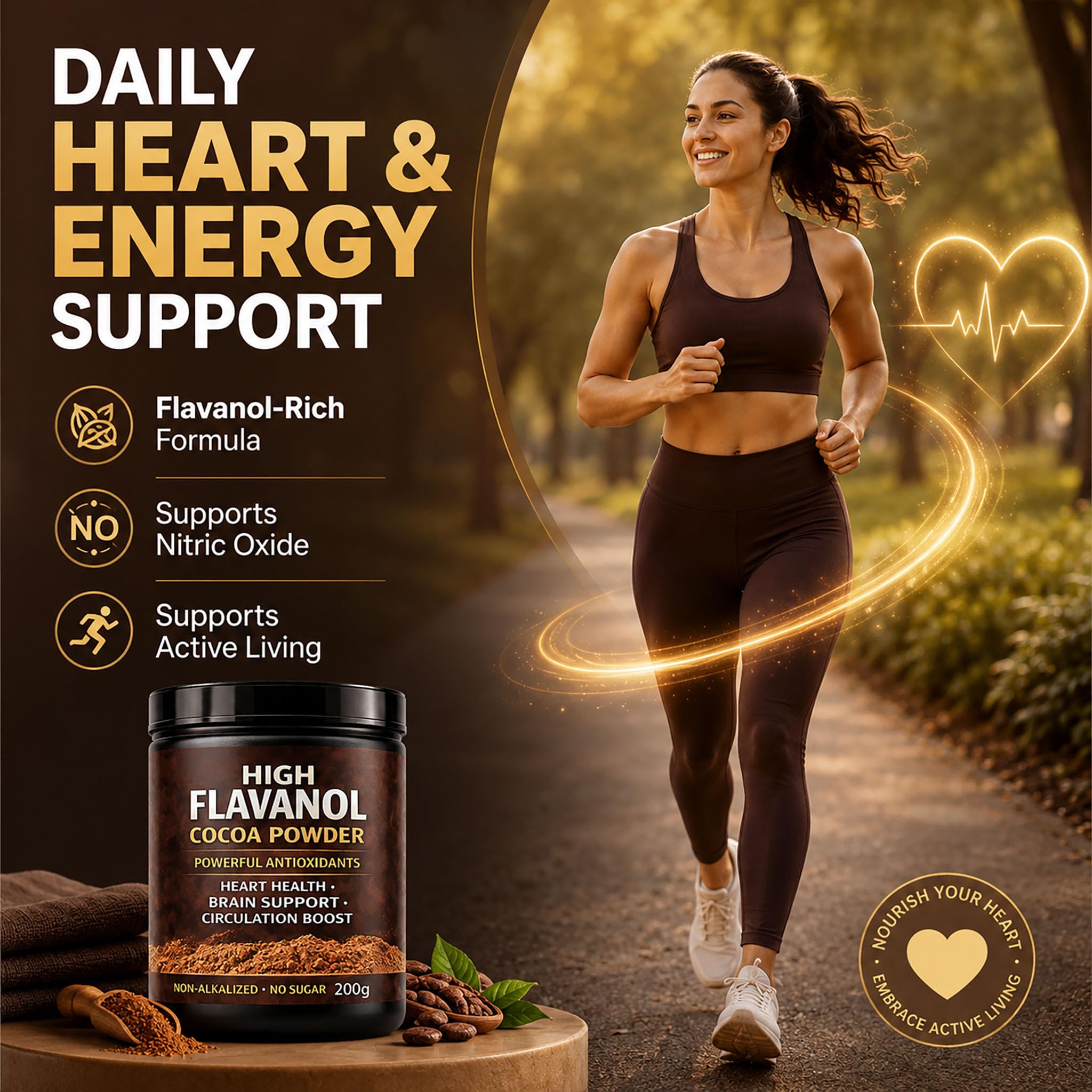 High Flavanol Cocoa Powder, Flavanol Rich Cocoa Powder– 1200mg Cocoa Flavanols – 10X More Flavanols – Supports Heart Health, Nitric Oxide & Energy