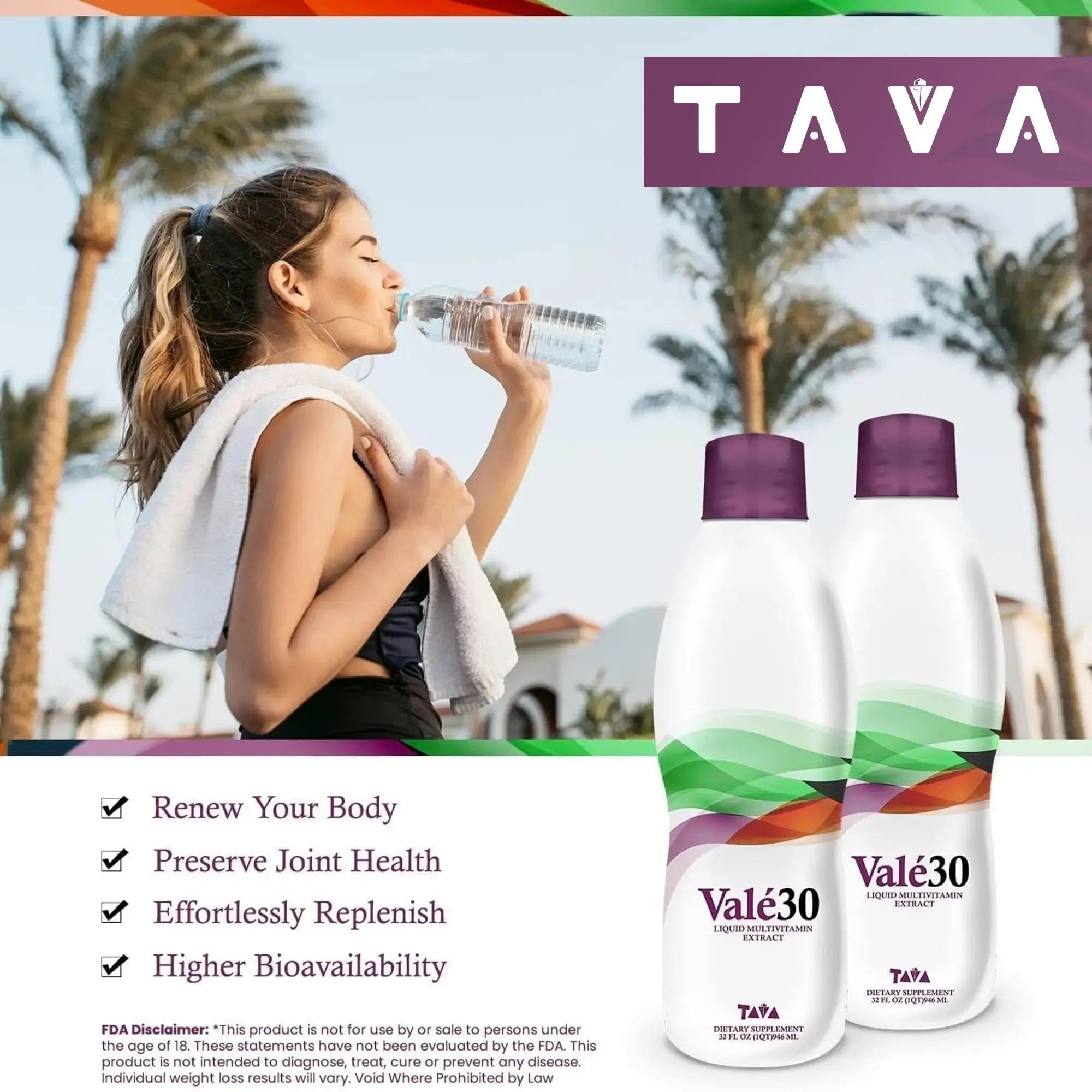TAVA Valé30 - Liquid Multivitamin - 30-Day Supplement with Vitamin A and B Complex for Men, Women, and Family, Daily Boost Drink - 2 Bottles TAVA Au supplements